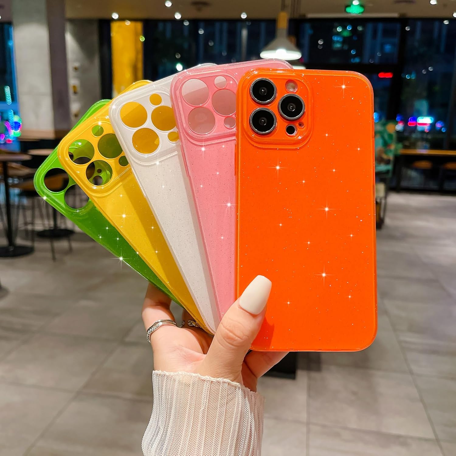 Funda compatible con iPhone 13 Pro de 6.1 pulgadas, bonita funda de silicona brillante de neón con purpurina de lujo, delgada, a prueba de golpes,
