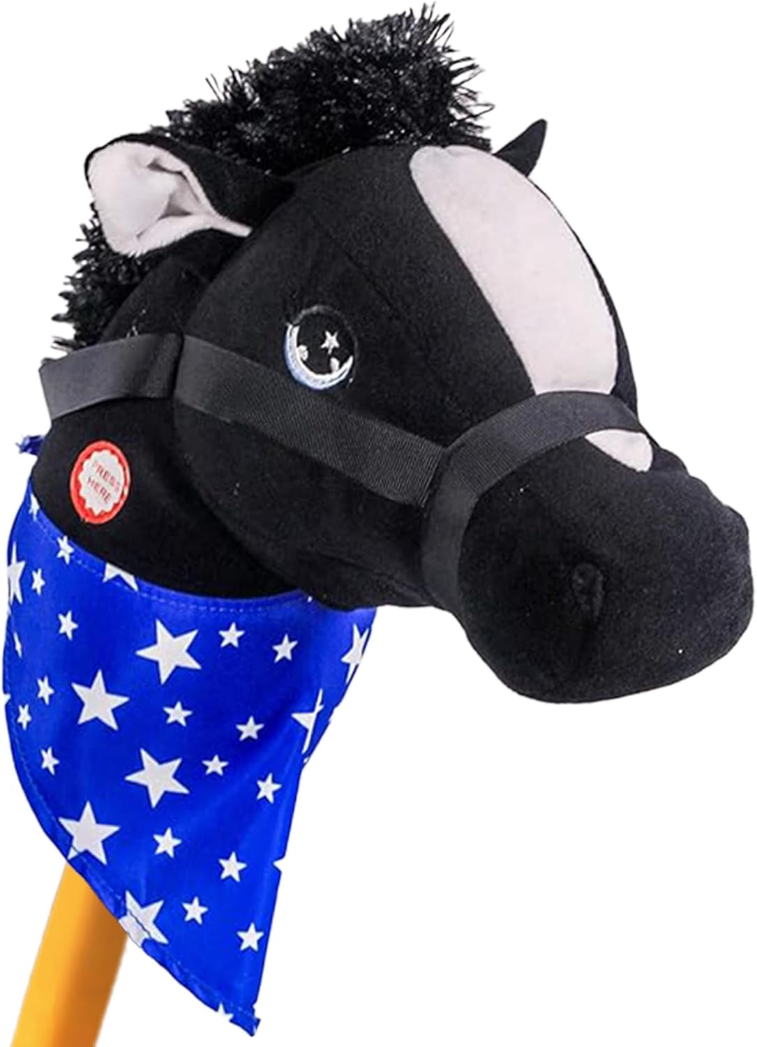 PonyLand Caballo de palo negro con juguete de sonido, 28 pulgadas