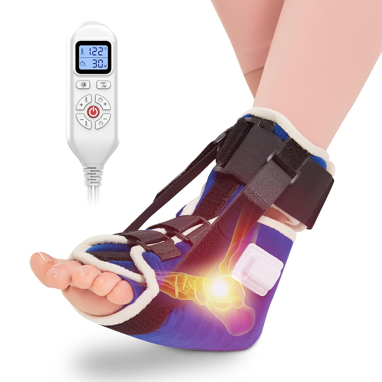 Paquete de 1 almohadilla térmica de tobillo para alivio de la fascitis plantar, 3 correas ajustables con soporte de arco para tendinitis de Aquiles,