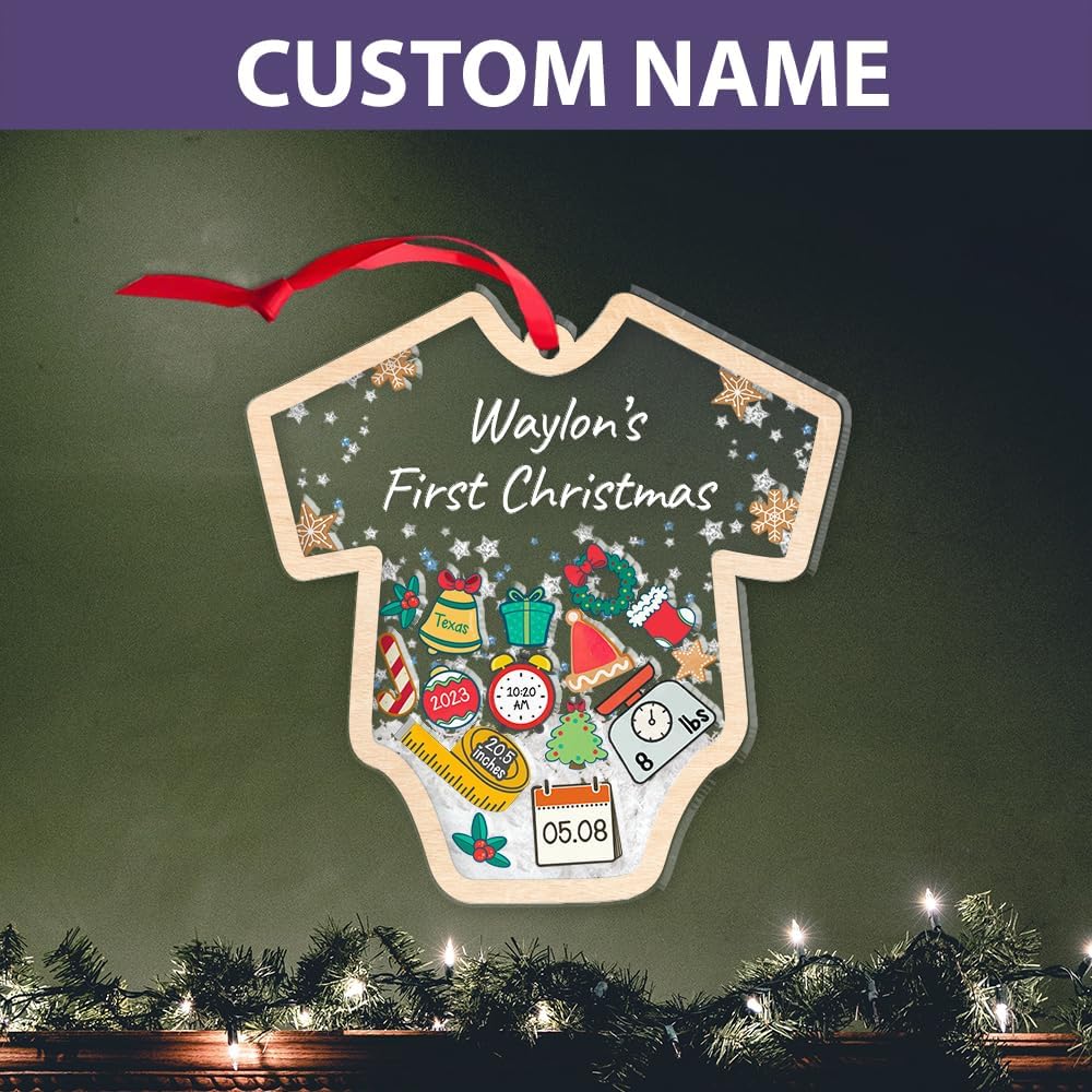 Adorno de Navidad para bebé 2023, adorno de estadísticas de nacimiento de bebé, adornos personalizados de primera Navidad para bebés 4D, adornos