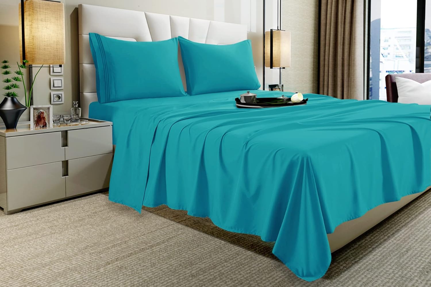 Juego de sábanas tamaño individual XL, sábanas y fundas de almohada de 4 piezas para hotel de lujo de la serie 1800, sábanas ultrasuaves,