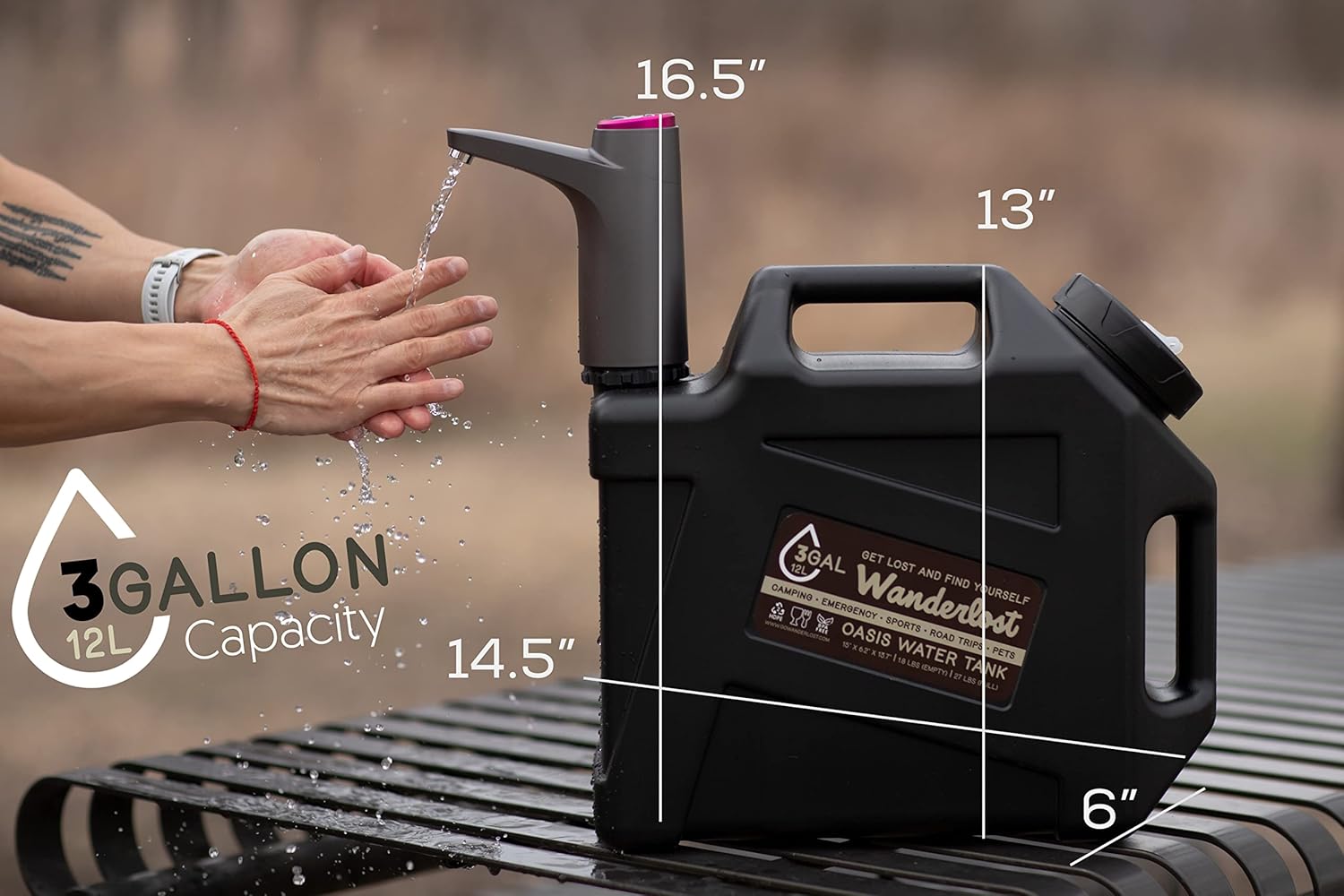 Tanque de agua portátil de 3 galones con grifo de bomba de agua recargable por USB, materiales de grado alimenticio, ideal para acampar,