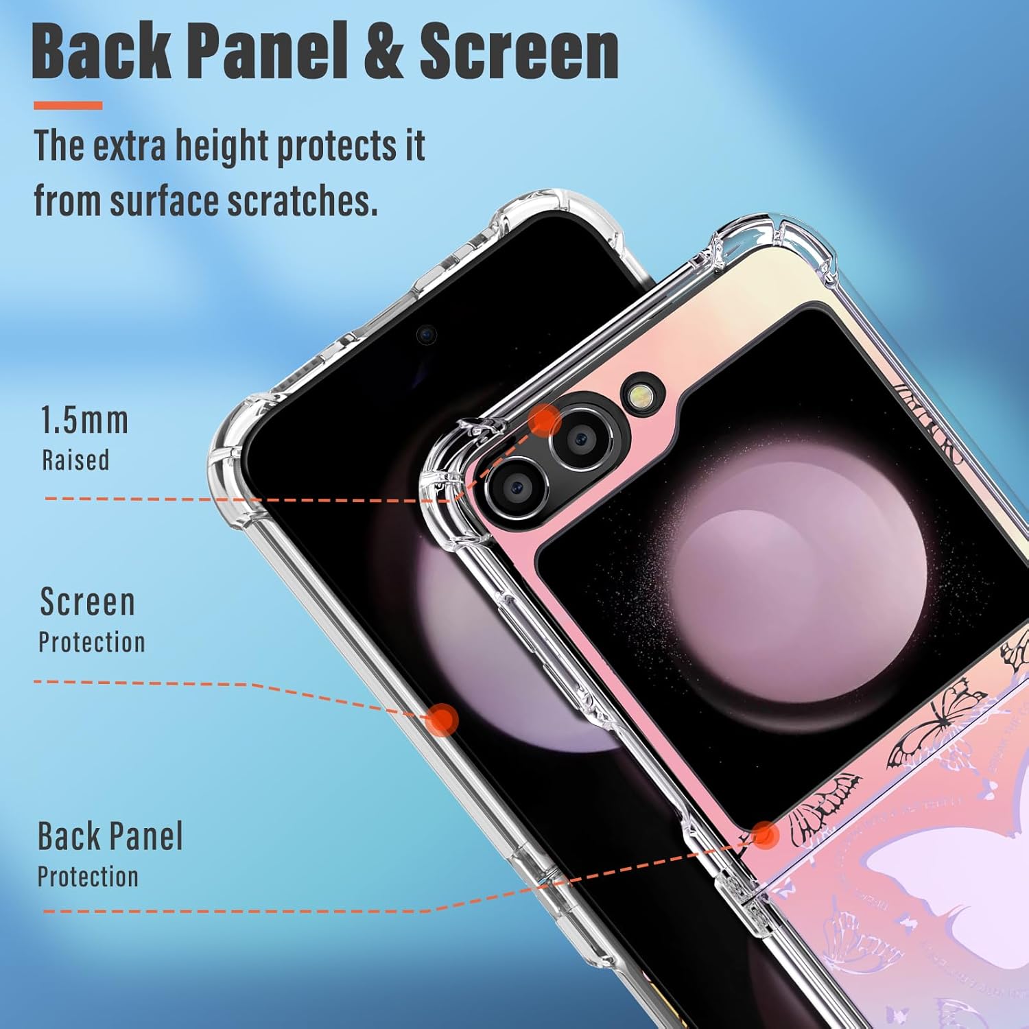 Funda para Samsung Galaxy Z Flip 5, diseño de mariposas de diseño protector transparente de TPU suave a prueba de golpes para Galaxy Z Flip 5 para