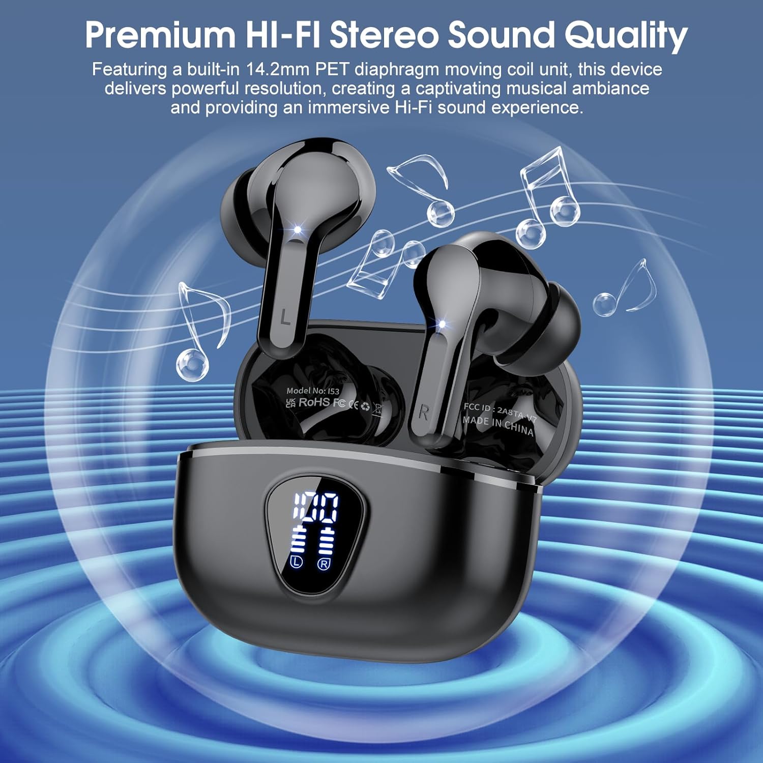 Auriculares inalámbricos 2024 Bluetooth 5.3, reproducción de 40 horas, auriculares estéreo de alta fidelidad con pantalla LED, auriculares con