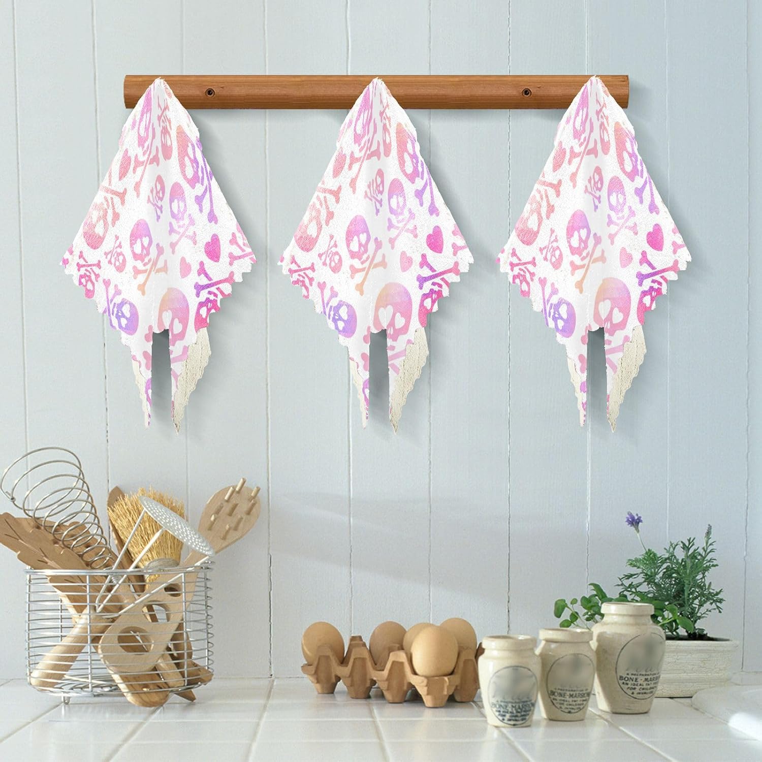 Funny Skulls Love Pink Purple 6 Pack Absorbent Microfiber Towels Kitchen Decor Quality Kitchen Tea Towels for Countertop Oven