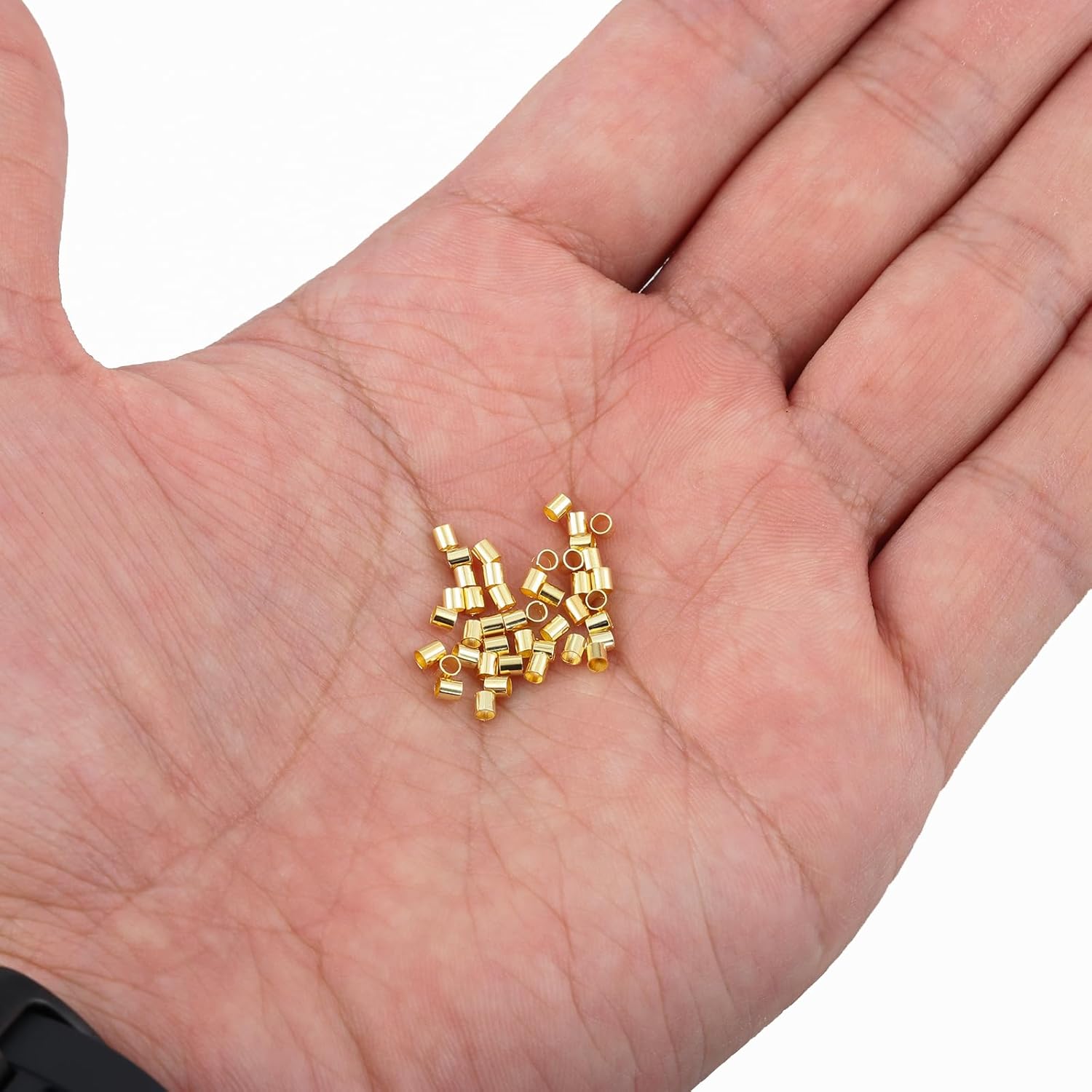 500 cuentas engarzadas para fabricación de joyas, latón chapado en oro de 18 quilates de 0.078 x 0.079 pulgadas, tapones de columna para asegurar