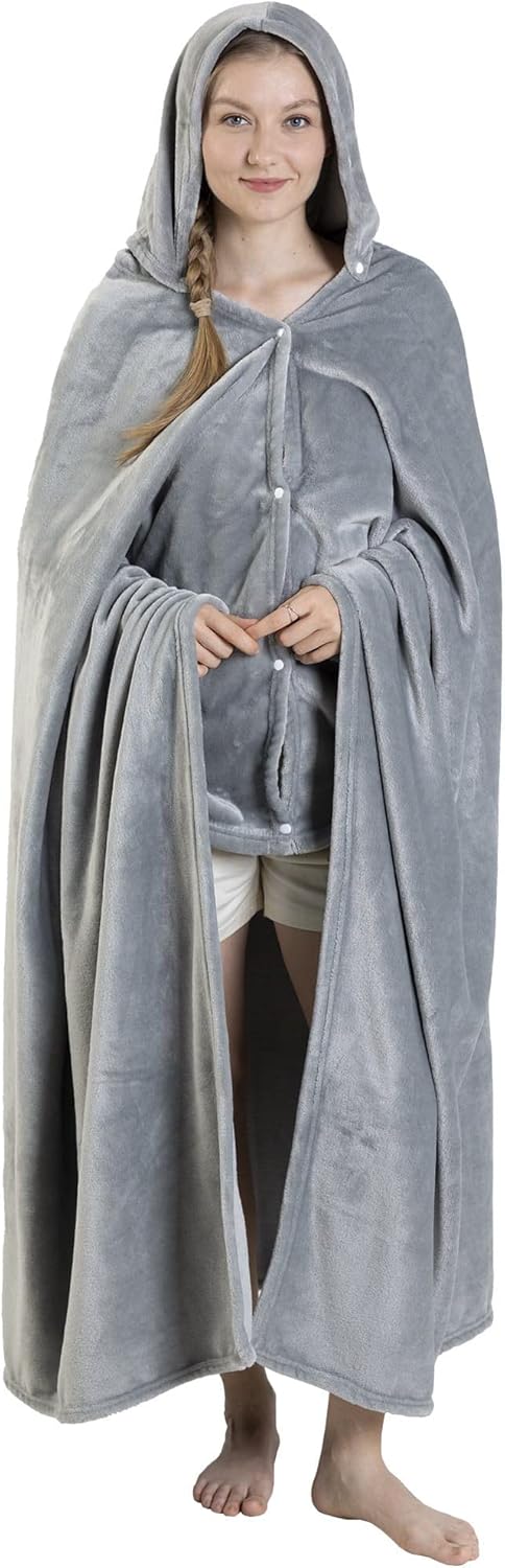 NANPIPER Manta de gran tamaño con capucha para mujer, manta suave y mullida, microfibra de forro polar de felpa cálida, 65 x 80 pulgadas, gris claro