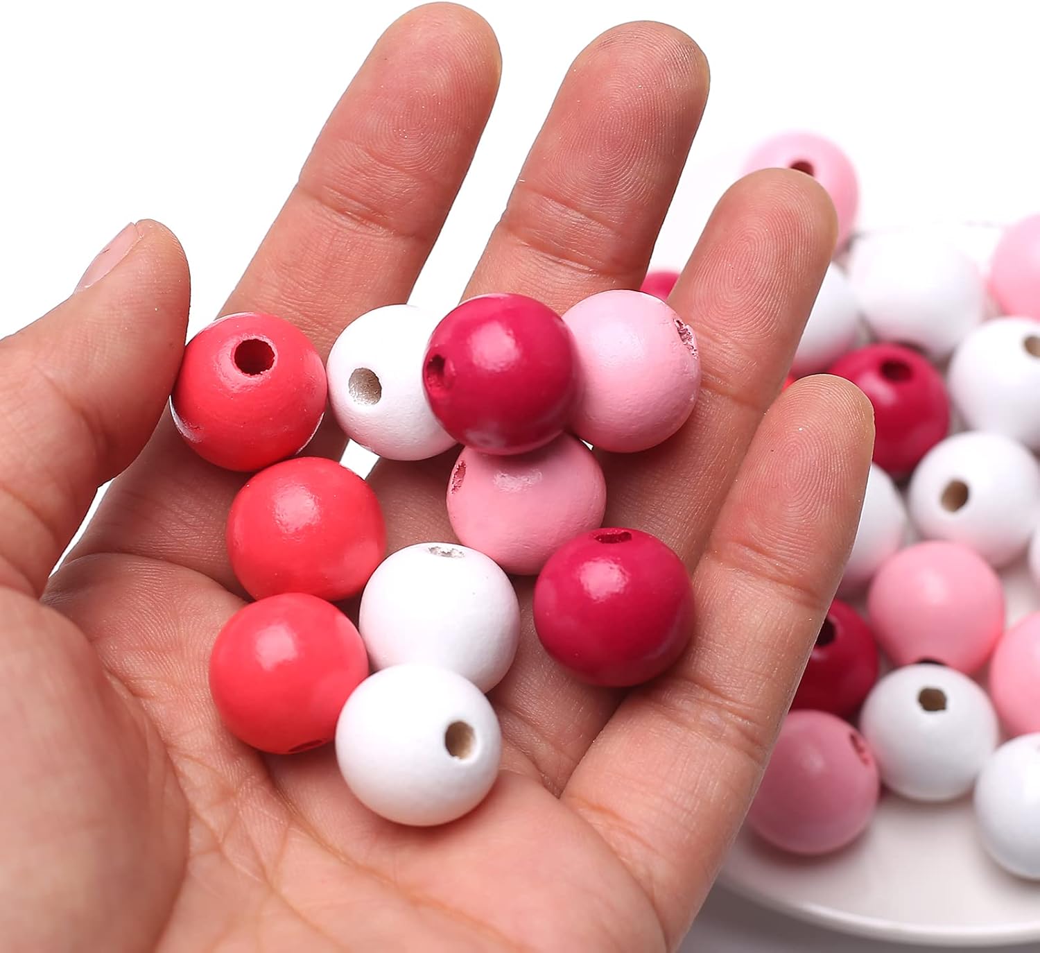 200 cuentas de madera redondas de colores surtidos para manualidades, fabricación de joyas (rosa)