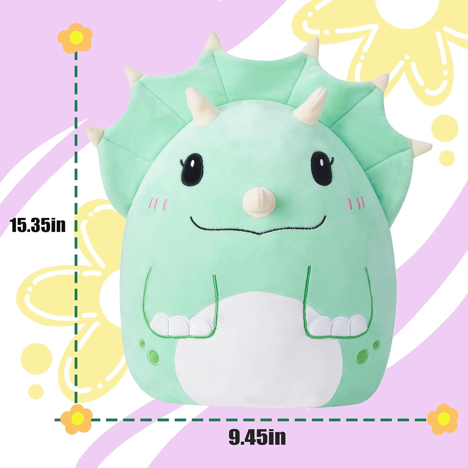 Almohada grande de peluche de dinosaurio Triceratops de peluche, tamaño grande, lindo y suave de 15 pulgadas, peluche Kawaii de gordo, regalo para