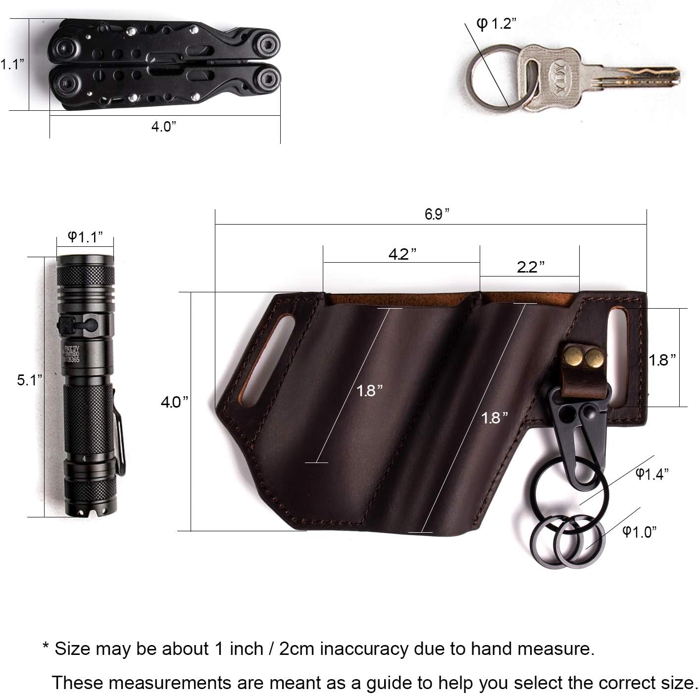 Gentlestache Funda de cuero para cinturón, funda de cuero para multiherramienta, organizador de bolsillo de cuero