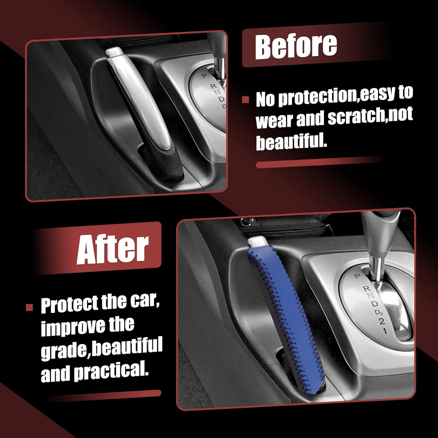 X AUTOHAUX Funda de freno de mano para manija de coche, protector de cubierta de freno de mano, accesorios interiores, decoración de piel sintética