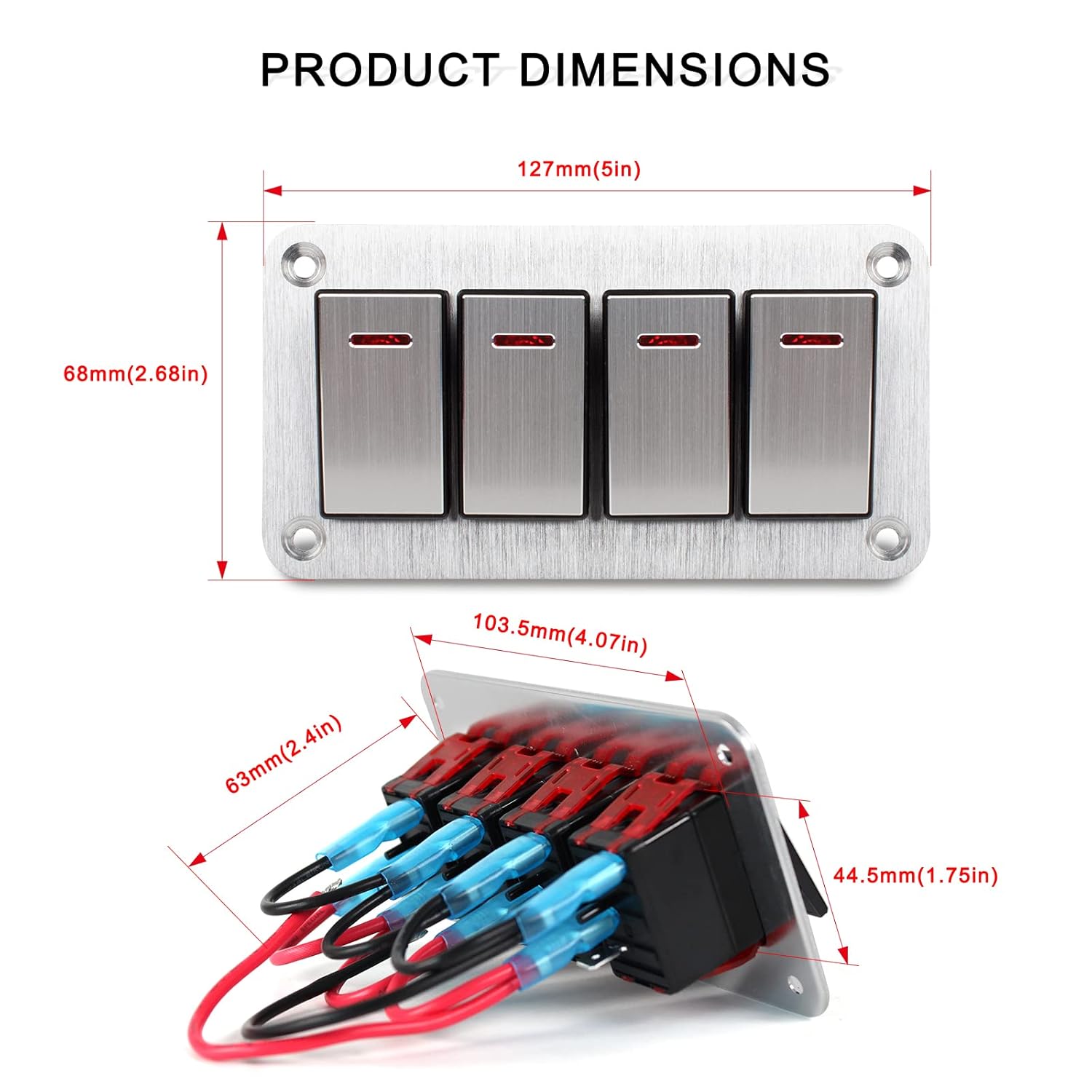 Panel de interruptor basculante de 4 cuadrillas de aluminio impermeable 12V24V, interruptor de encendido y apagado de 3 pines, panel de interruptor