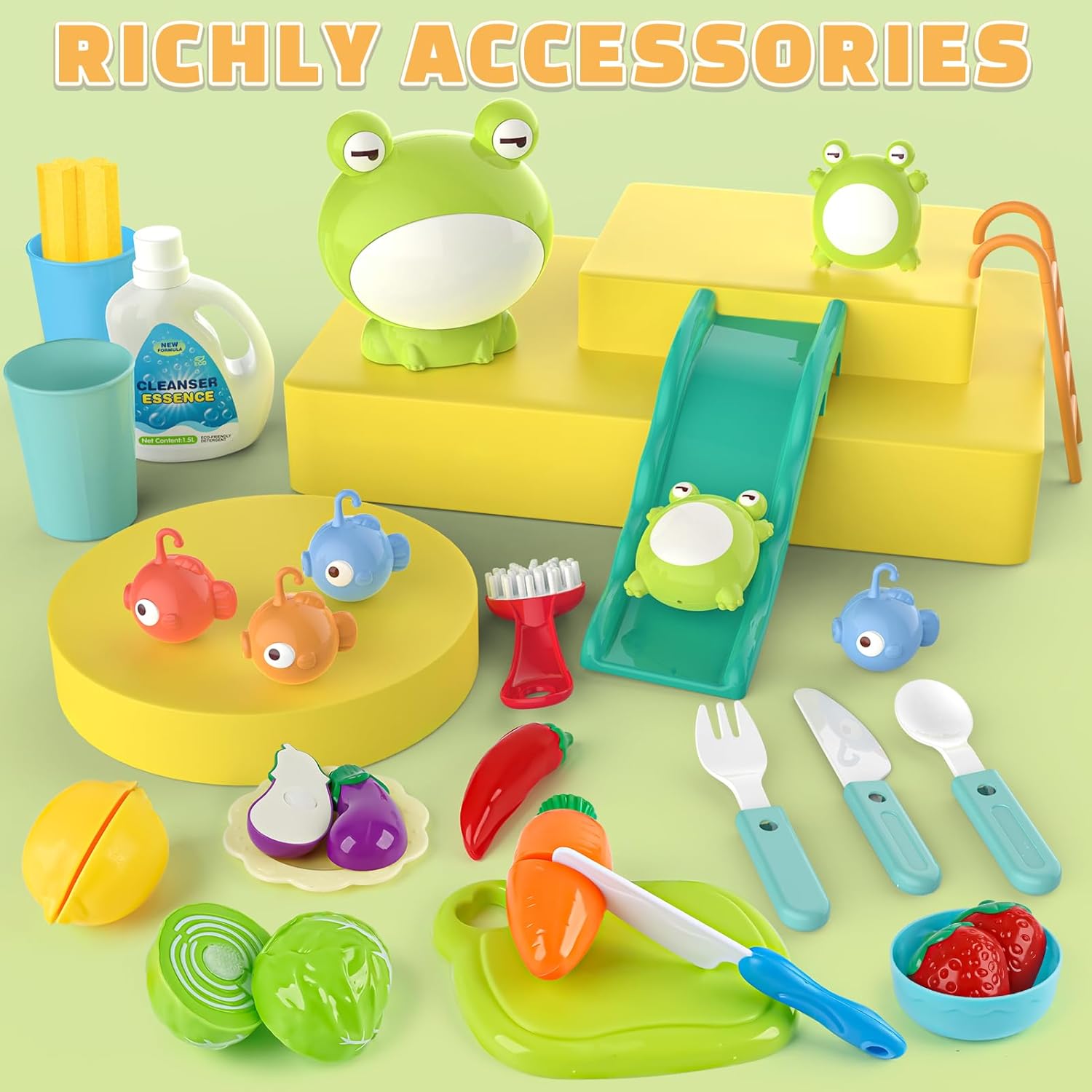 Dreamon Juguete de fregadero con agua corriente, accesorios de cocina para niños con circulación automática de agua, juego de pesca flotante para