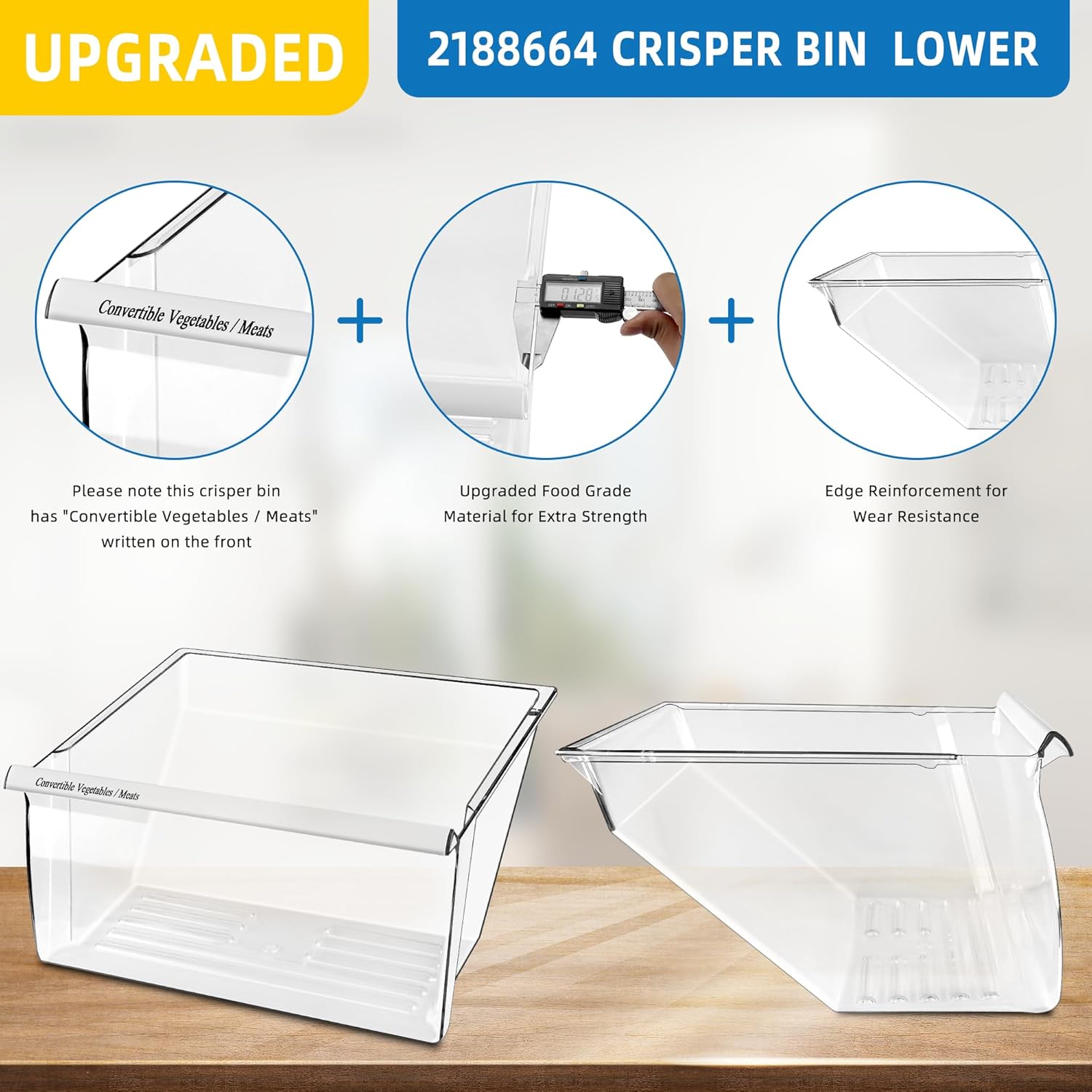 WP2188656 2188656 – Cajones superiores para refrigerador y 2188664 Recipiente inferior para nevera compatible con Whirl*pool Ken* more Cajones de