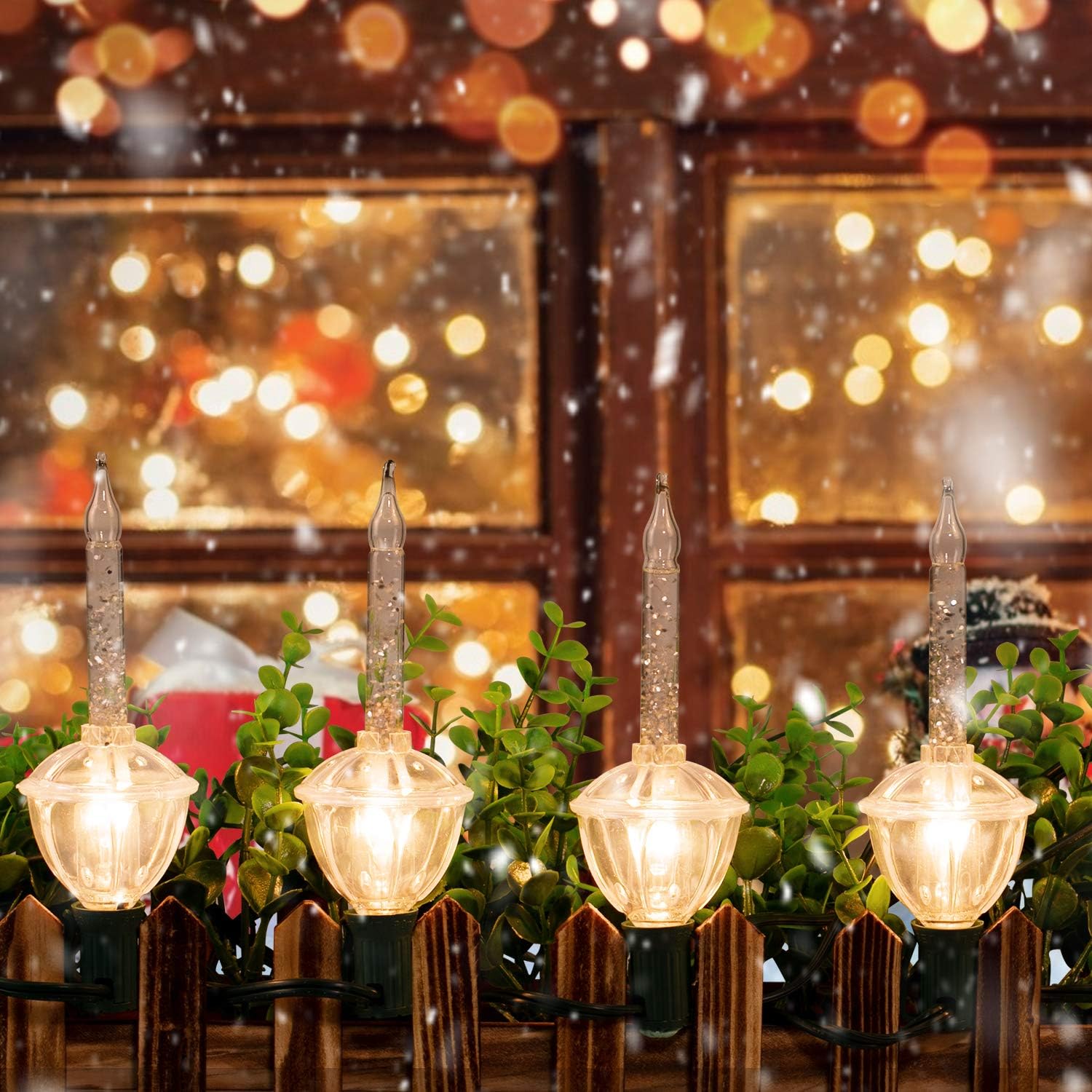 Luces de burbujas navideñas  9 bombillas transparentes tradicionales con purpurina plateada para iluminación de celebraciones navideñas, alambre