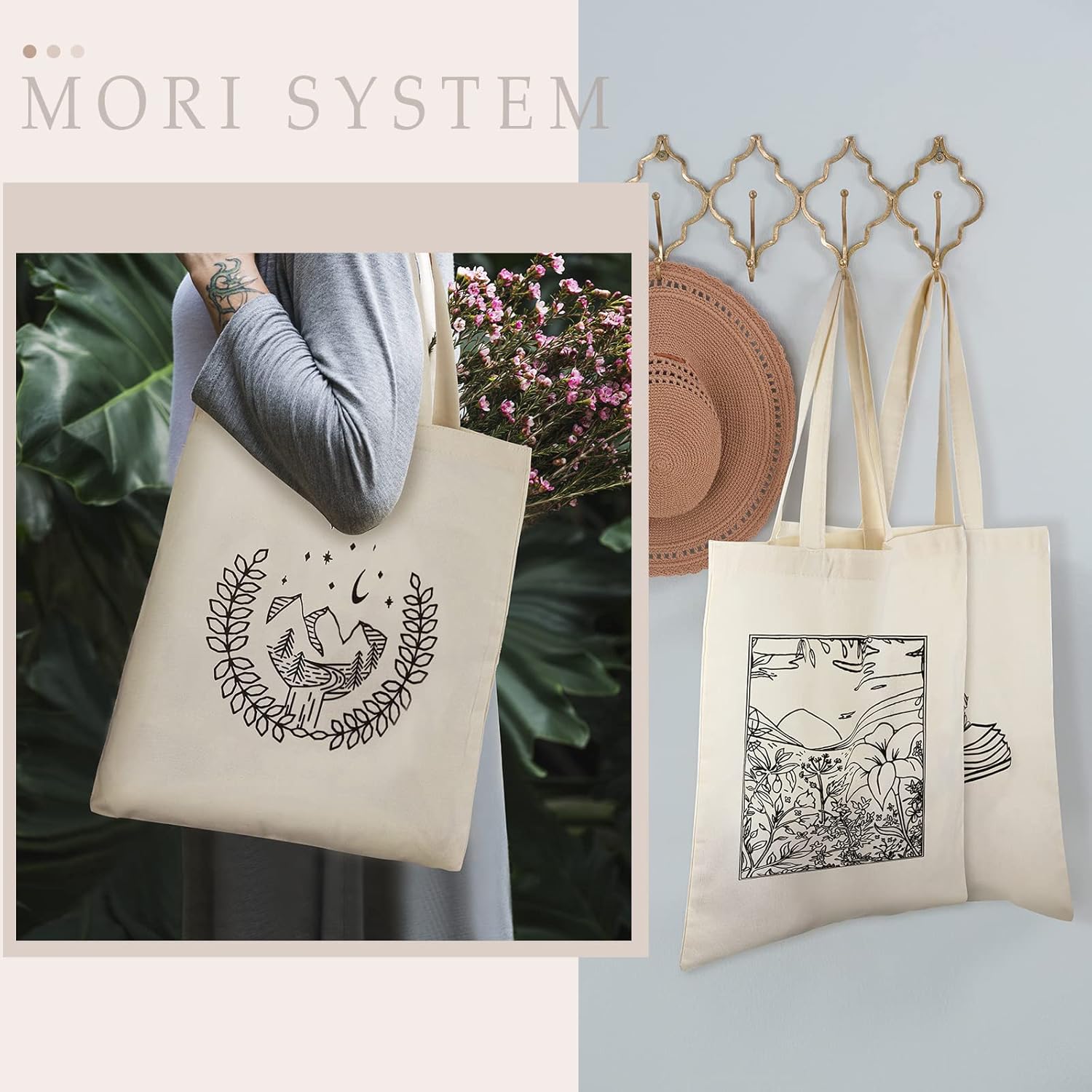4 bolsas de lona para mujeres, diseño floral, gato, hongos, bolsa de compras reutilizable para niñas, regalo de Navidad (artístico)