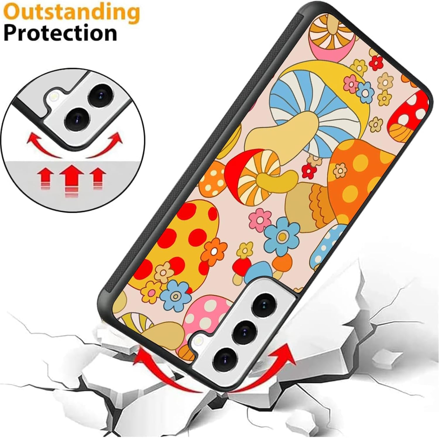 UNNKINE Bonita funda de flores para Samsung Galaxy S23 Plus para niñas y mujeres, diseño de hongos, TPU suave, parte trasera dura, a prueba de