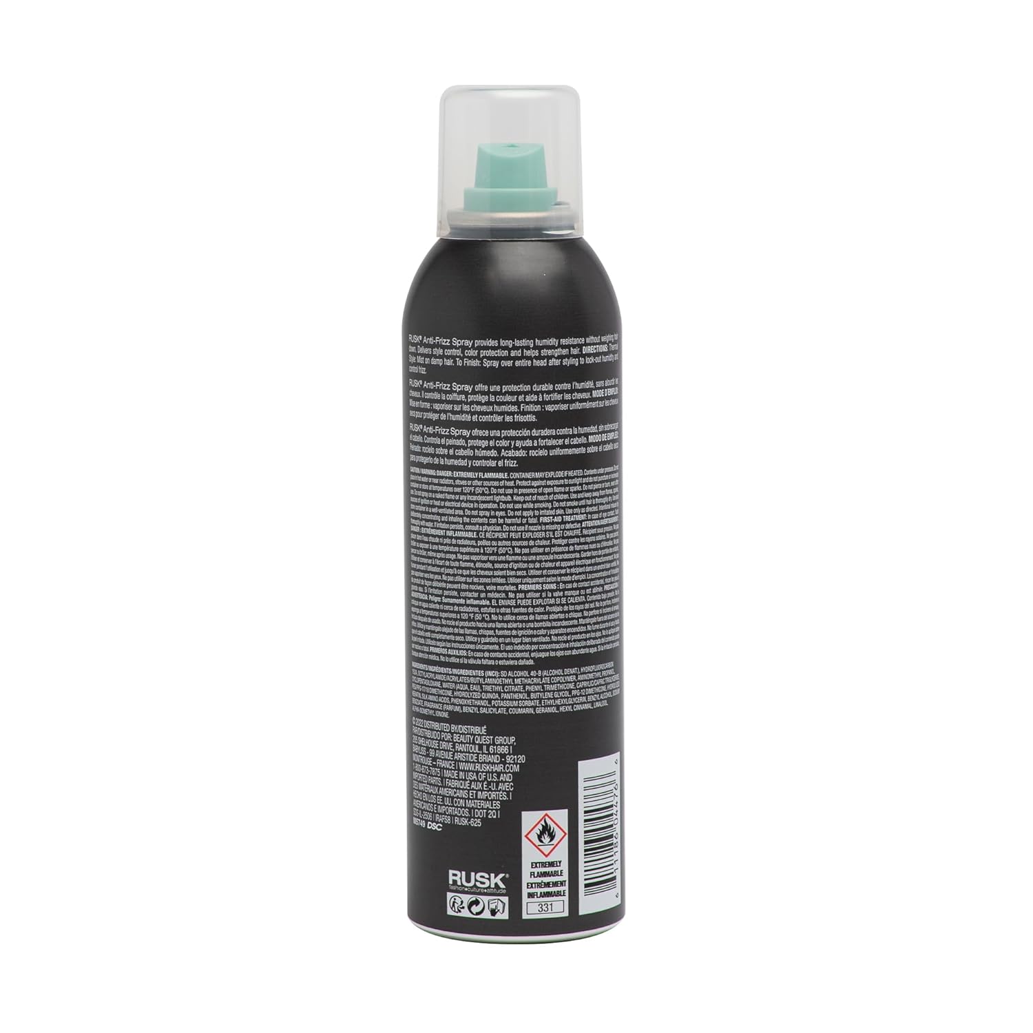 RUSK Spray antiencrespamiento, 8 onzas, spray de trabajo resistente a la humedad, ofrece control de estilo, protección del color y fortalece el