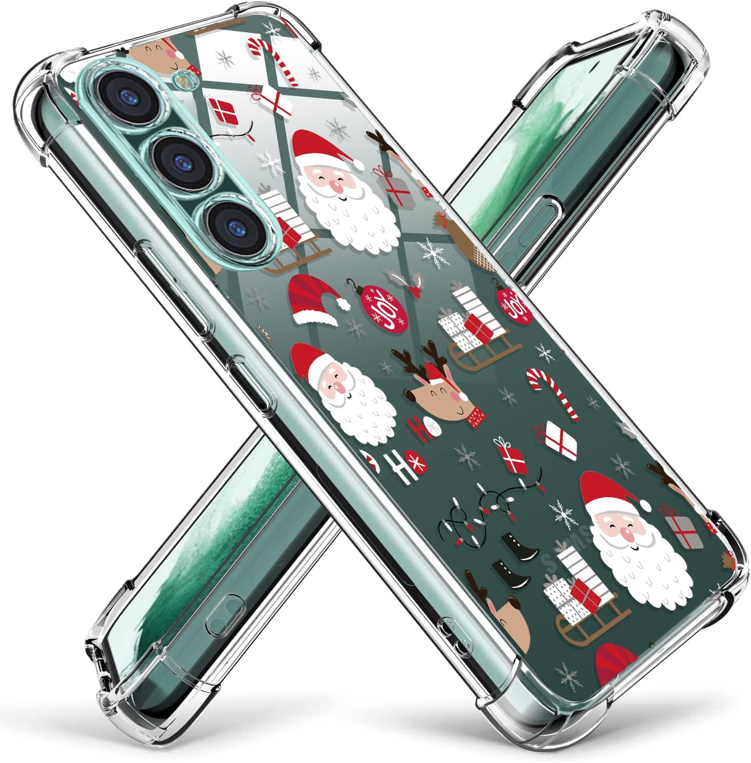 Funda para teléfono Samsung S22, funda transparente de Navidad con parachoques de Santa Claus, funda protectora a prueba de golpes suave para