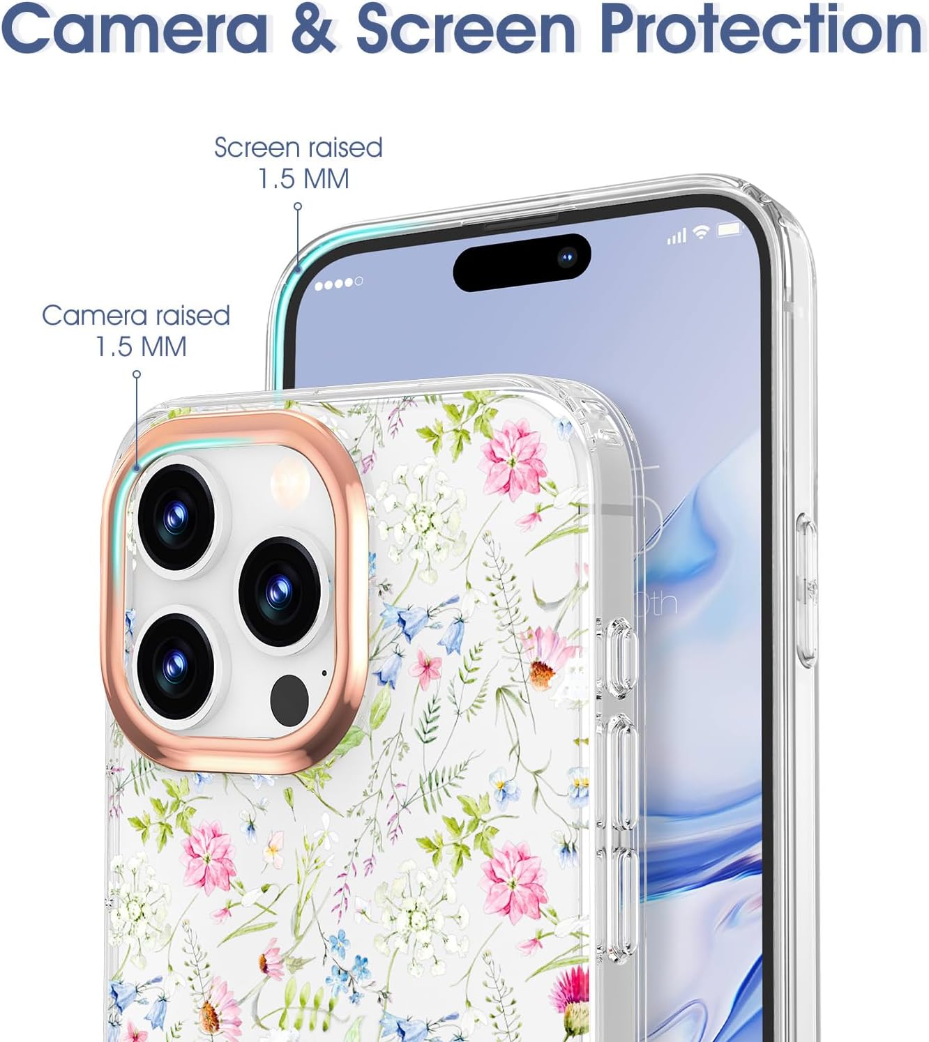 zelaxy Funda compatible con iPhone 15 Pro, TPU suave y flexible, a prueba de golpes, patrones de jardín de flores, funda protectora de cuerpo