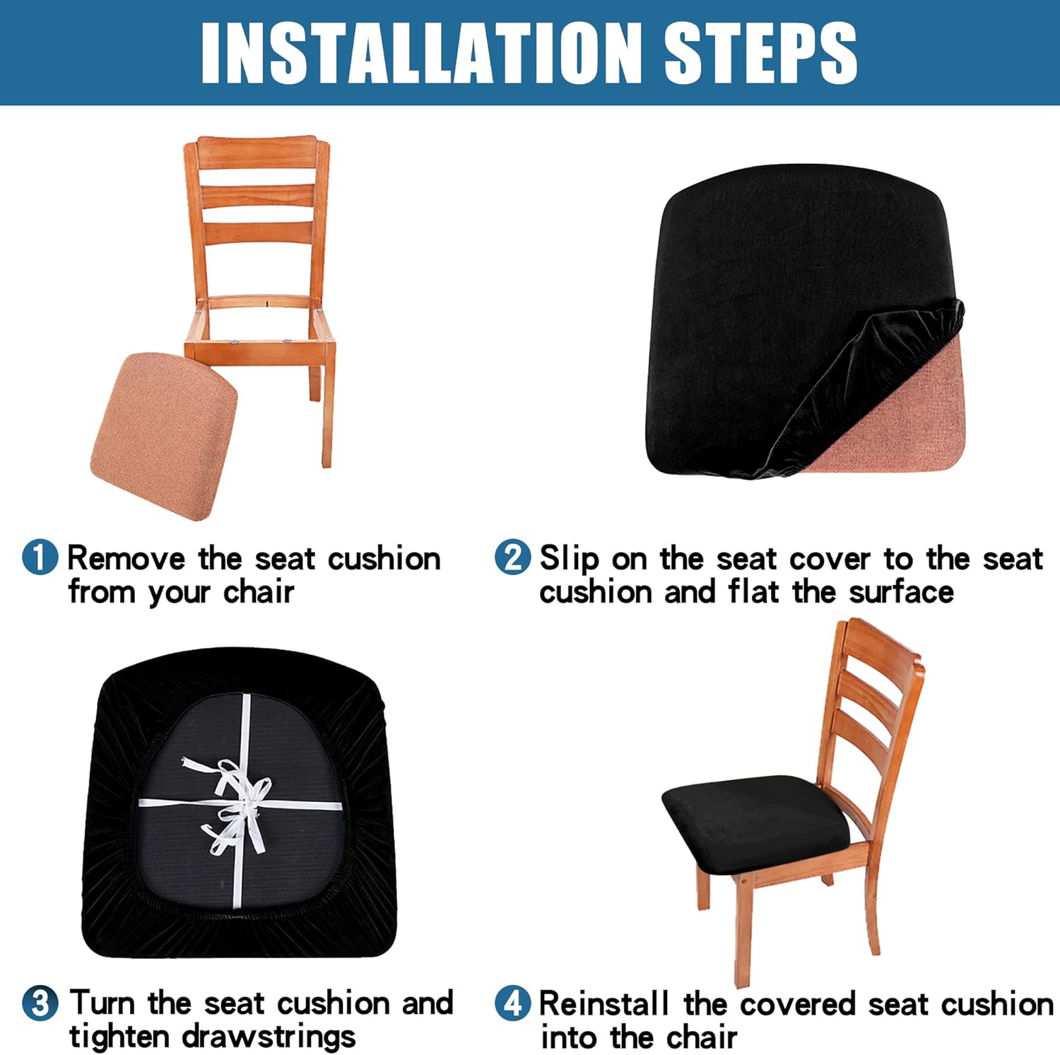 Smiry – Originales fundas para asiento de silla de comedor, de terciopelo, con lazos, desmontables, lavables, elásticas, protectoras