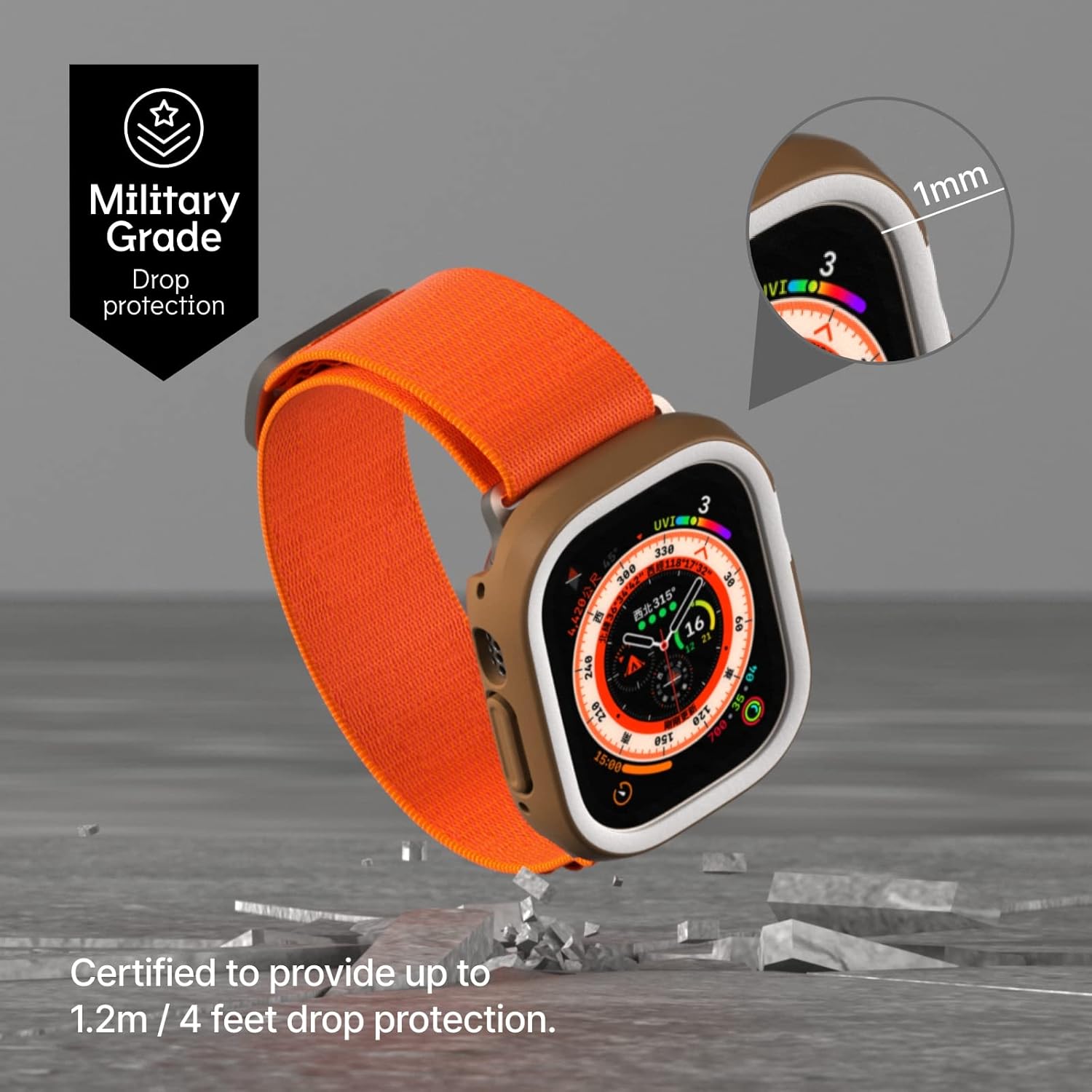 RHINOSHIELD Funda protectora delgada, ligera y absorbente de golpes, compatible con Apple Watch Series 9, 8 y 7 de 1.61 pulgadas, color azul cobalto