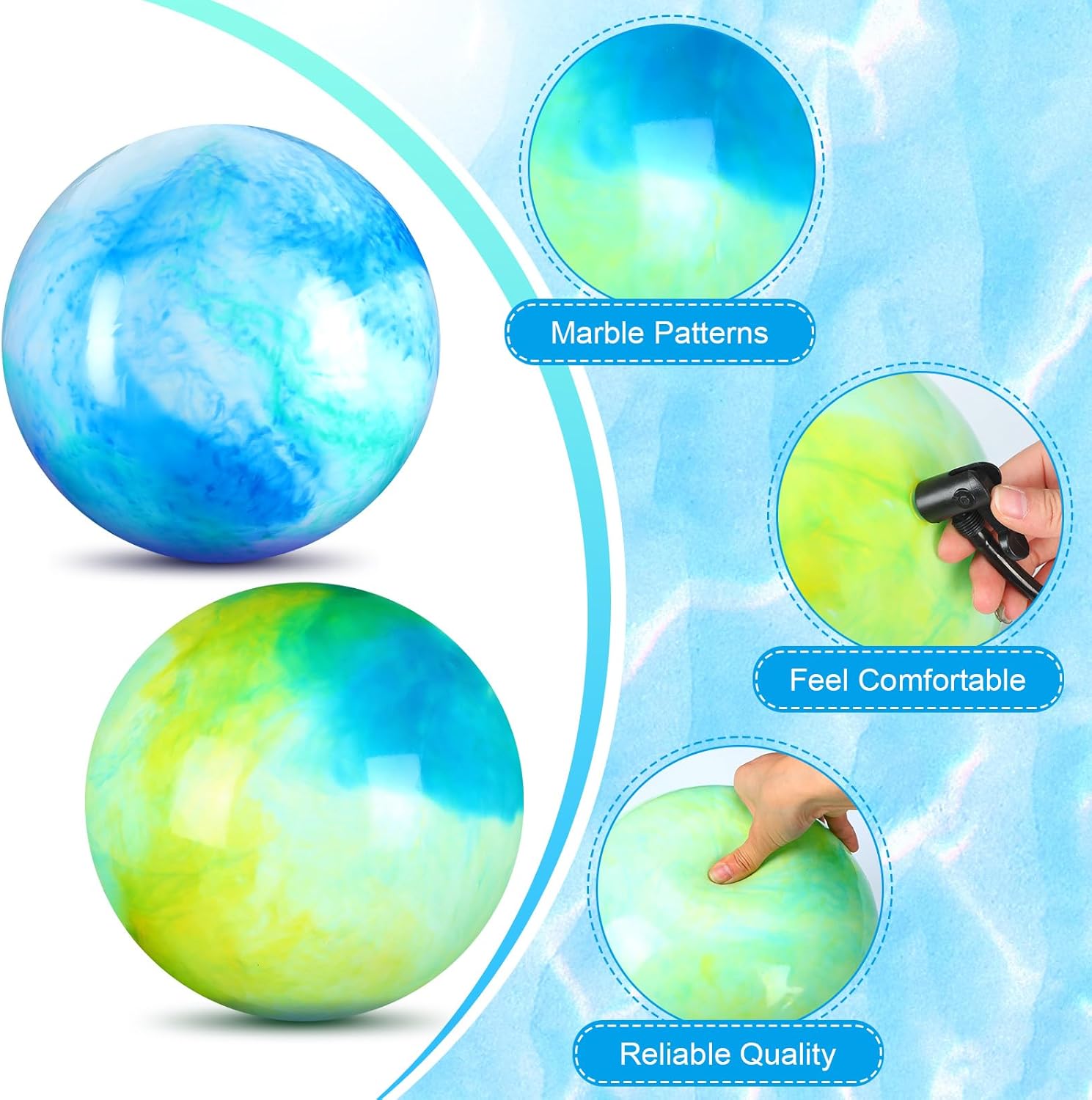 Deekin 2 bolas hinchables marmoleadas de 15 pulgadas y 18 pulgadas, bolas inflables de goma grandes para patio de juegos, bolas sensoriales para