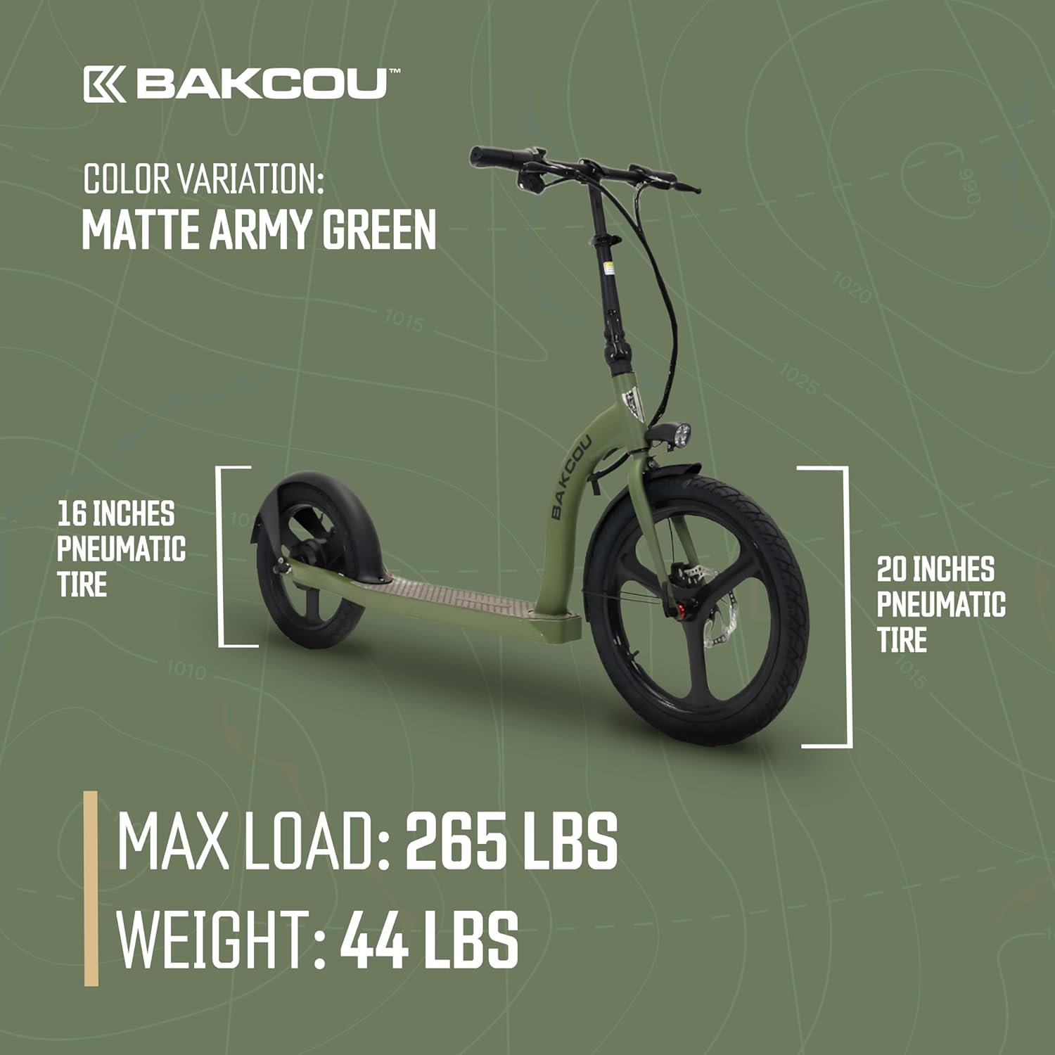 Bakcou  Badger Electric Scooter – Adult Scooter 350W Motor, 36V Battery, Foldable Electric Scooter, Large Wheels, Disc Brakes, Lights, and Horn for