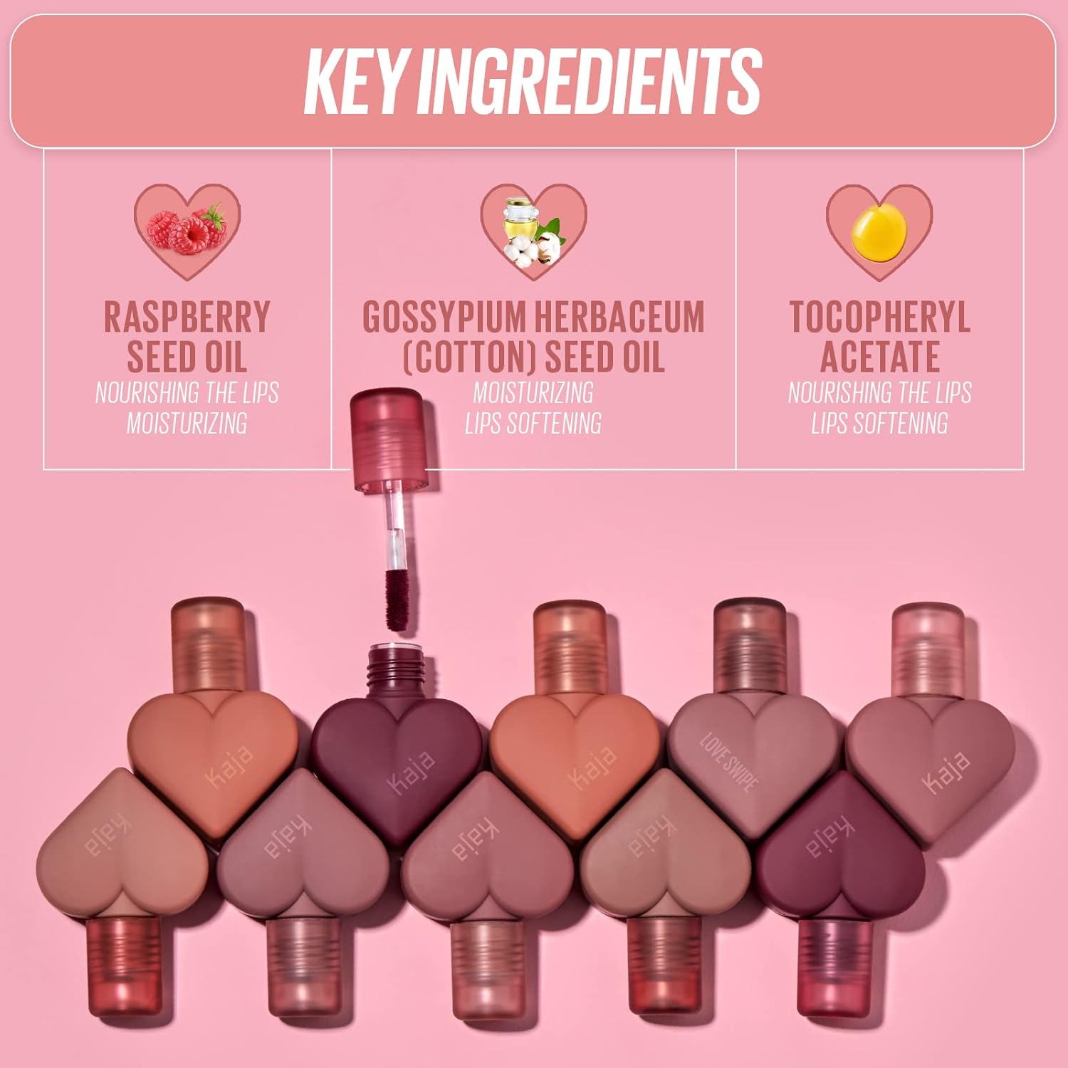 Kaja Lip Mousse – Love Swipe  con aceite de semilla de frambuesa y vitamina E, construible, mezclable, hidratante, acabado aterciopelado, 04