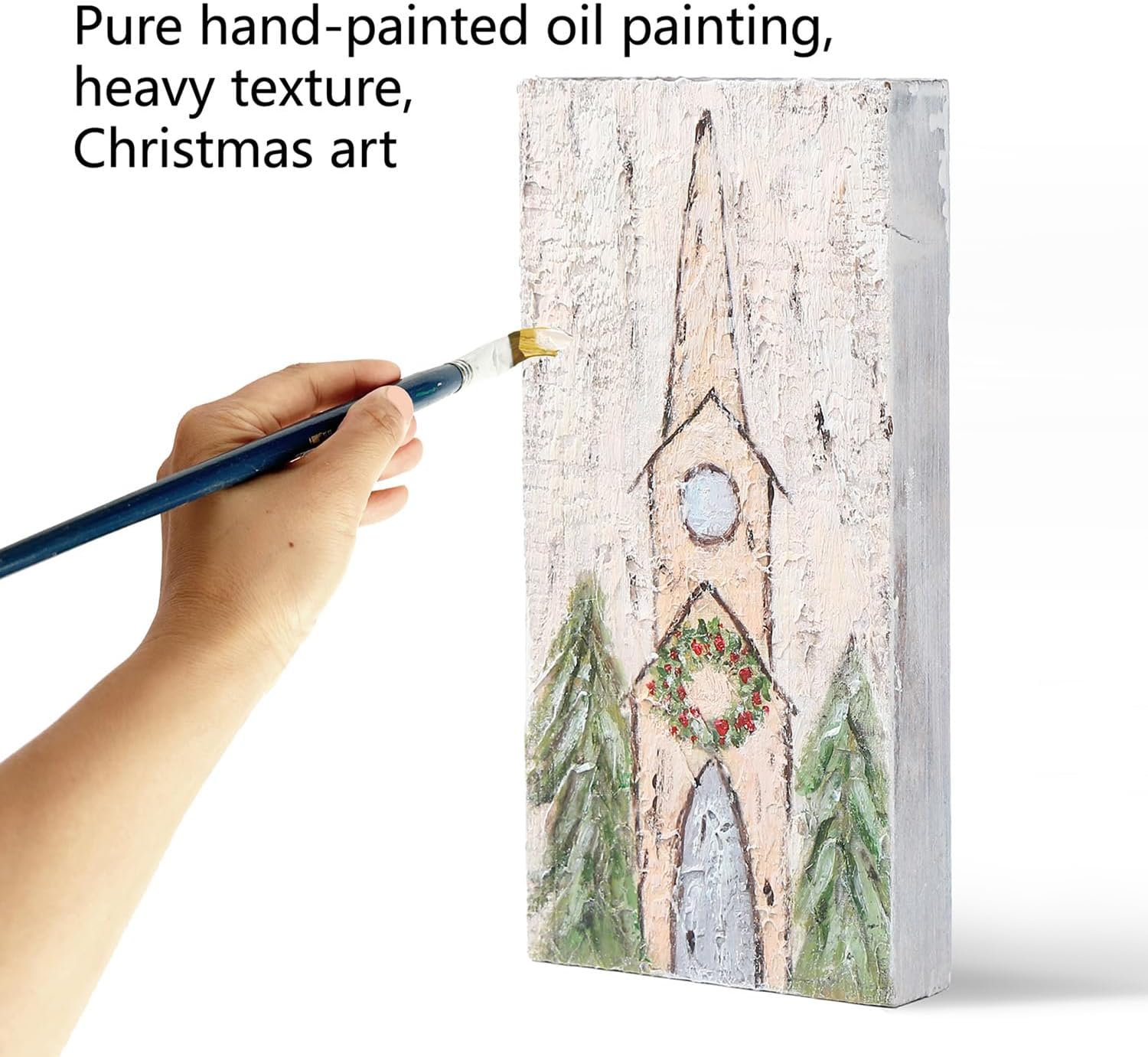 XIAOAIKA Pinturas hechas a mano de belenes, iglesias, cruces y la Virgen María en madera de madera natural. Navidad rústica, decoración navideña