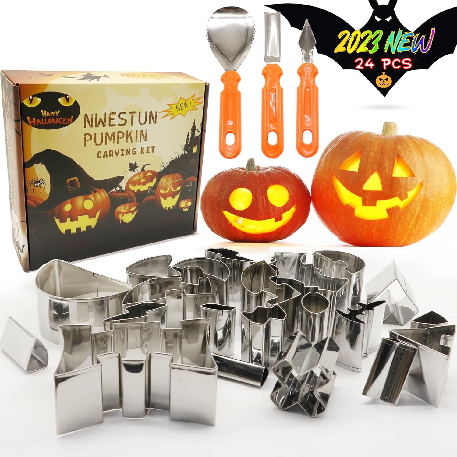 NWESTUN Kit de tallado de calabaza para Halloween, herramientas de tallado de calabaza para niños, seguro y fácil, juego de tallado de calabaza para