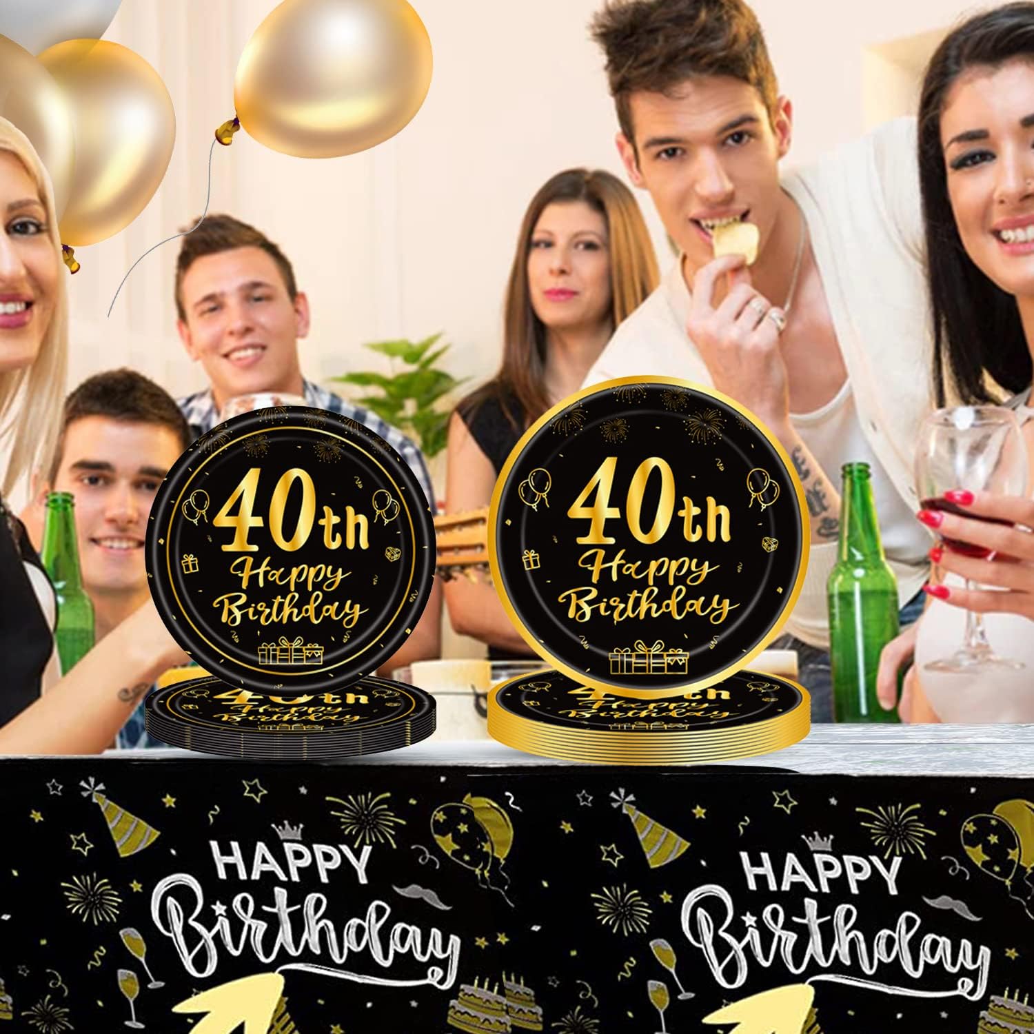 Suministros para fiestas temáticas de cumpleaños número 40, juegos de vajilla desechable para fiesta  Platos de papel de 40 años, servilletas,