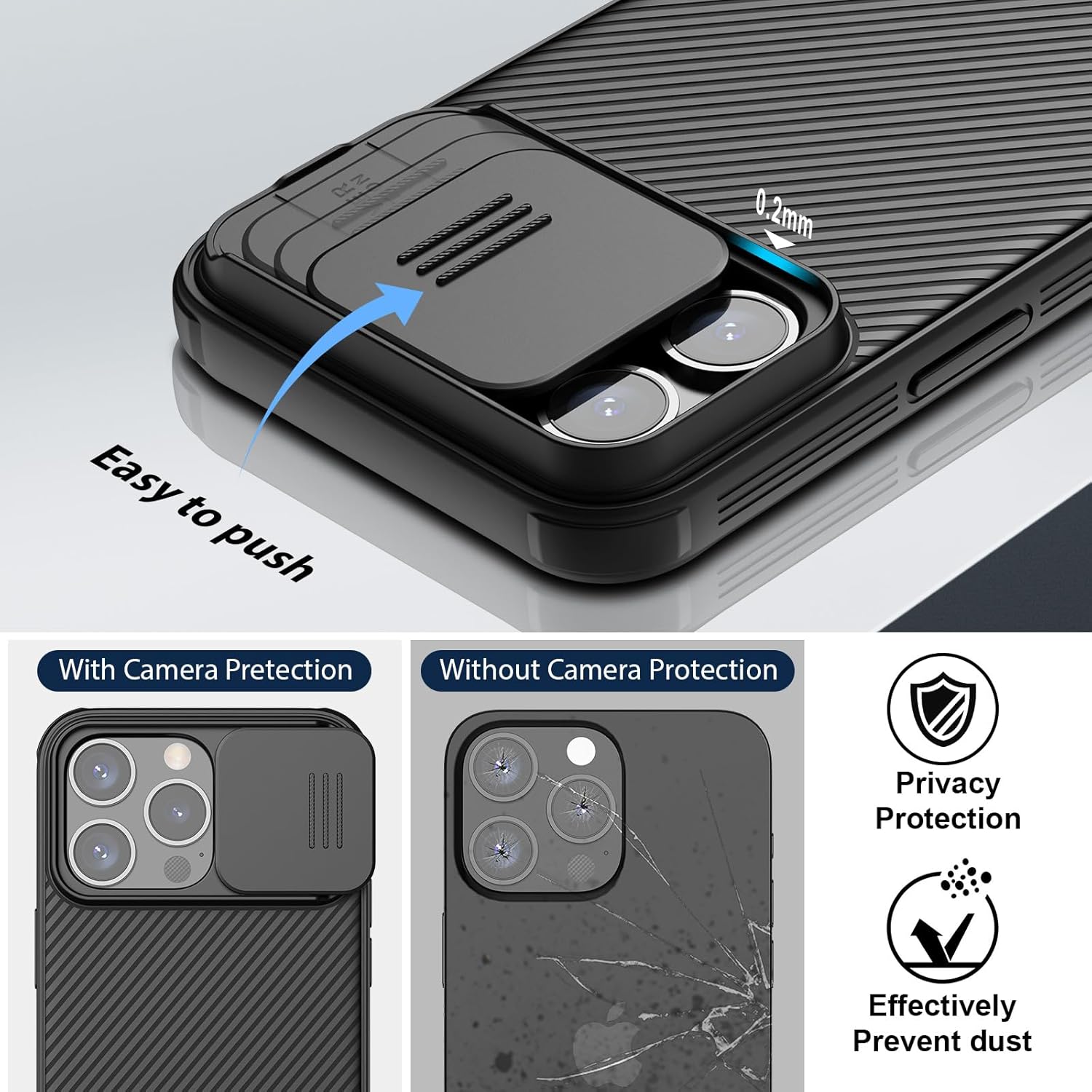 Nillkin Funda para iPhone 15 Pro Max, funda CamShield Pro 15 Pro Max con cubierta deslizante para cámara, cubierta trasera compatible con iPhone 15