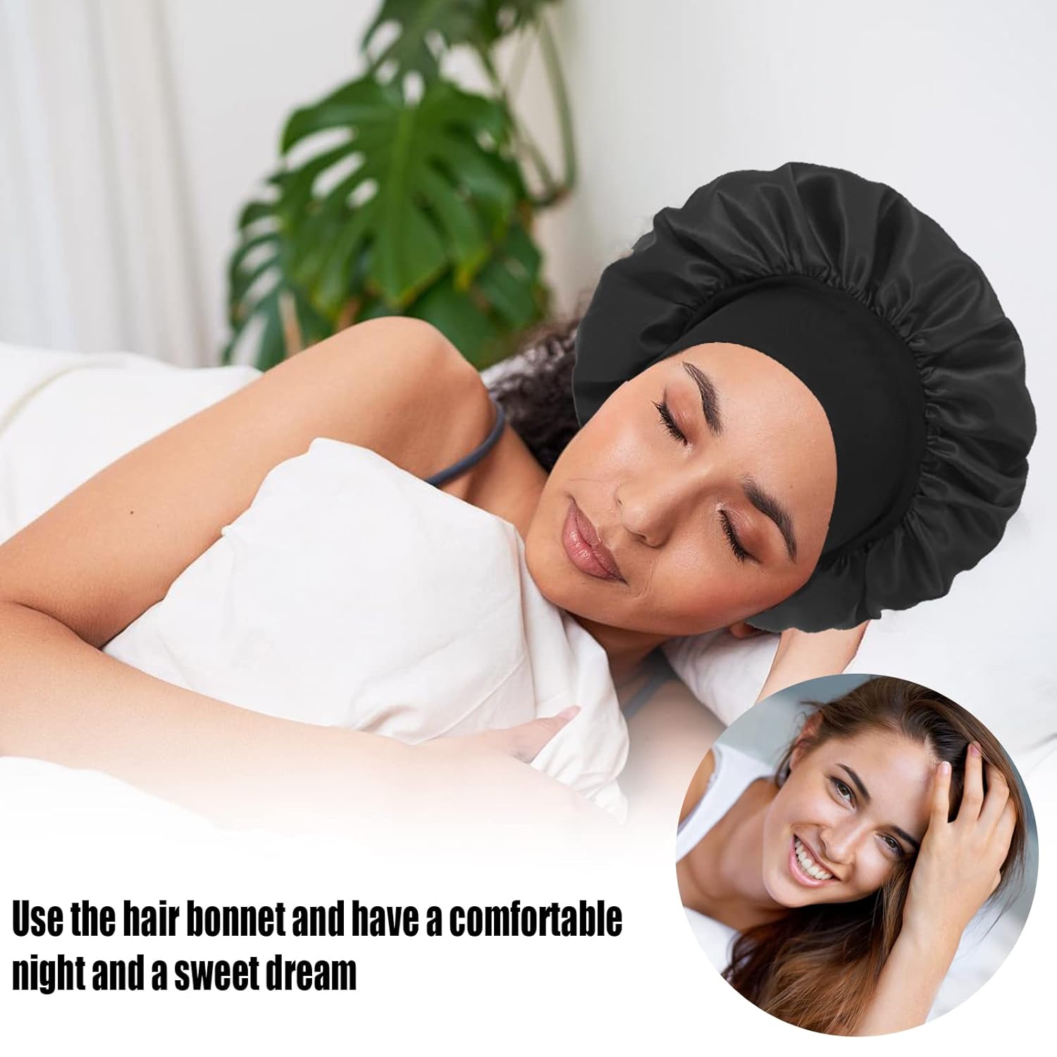4 gorros de satén de seda para dormir, banda ancha elástica para el cabello de seda para dormir, mujeres negras, hombres, gorros de seda para
