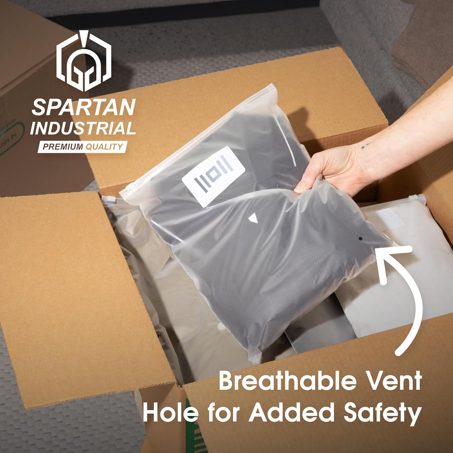 Spartan Industrial – Bolsas de plástico con cierre resellable de 14 x 20 pulgadas (100 unidades) de 3 mil con cierre resellable y orificio de
