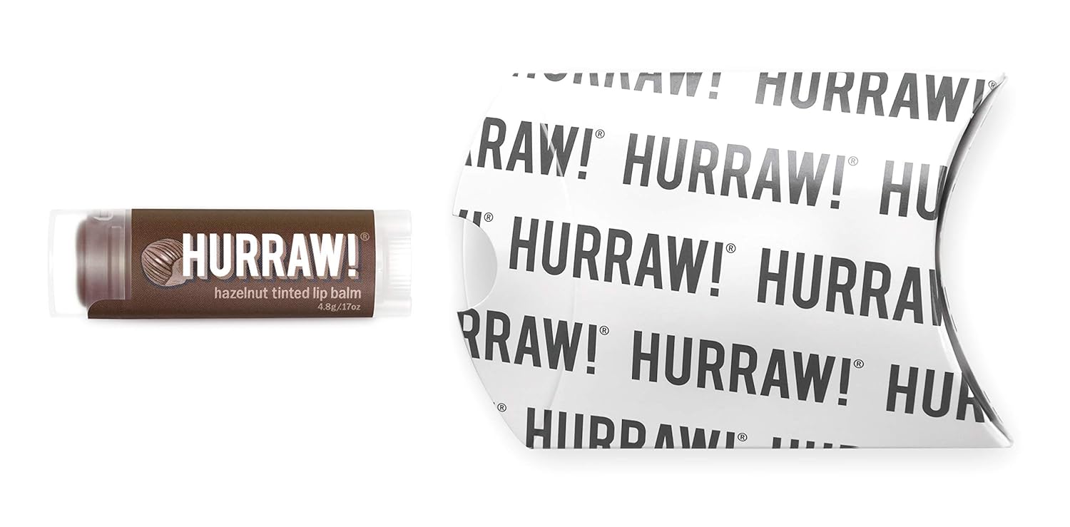 Hurraw! Bálsamo labial teñido de avellana (tinte marrón transparente) orgánico, certificado vegano, sin crueldad y sin gluten. Sin OMG, ingredientes