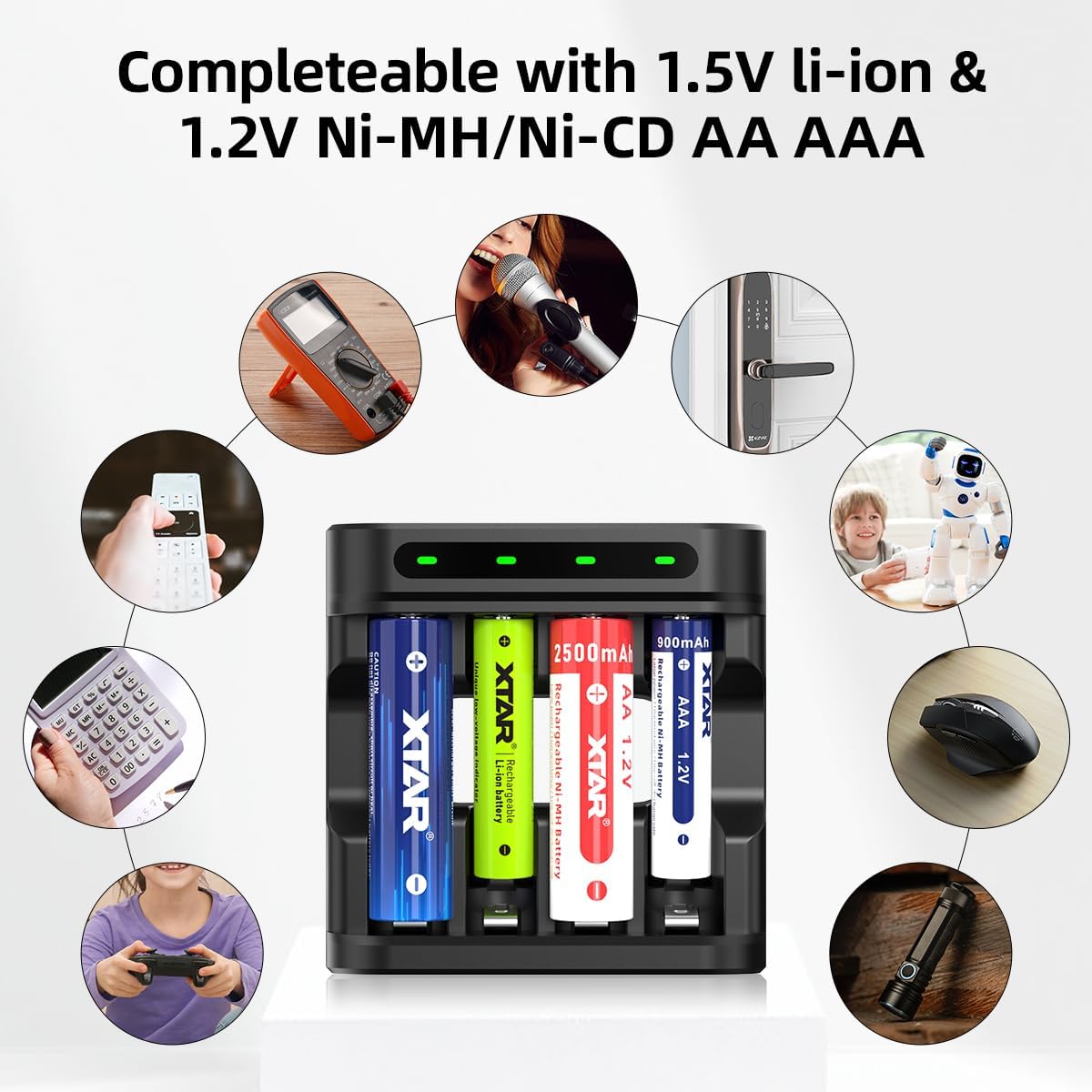 XTAR Cargador L4 AA AAA para todas las baterías recargables AA AAA 1.2V y 1.5V AA AAA Cargador de baterías