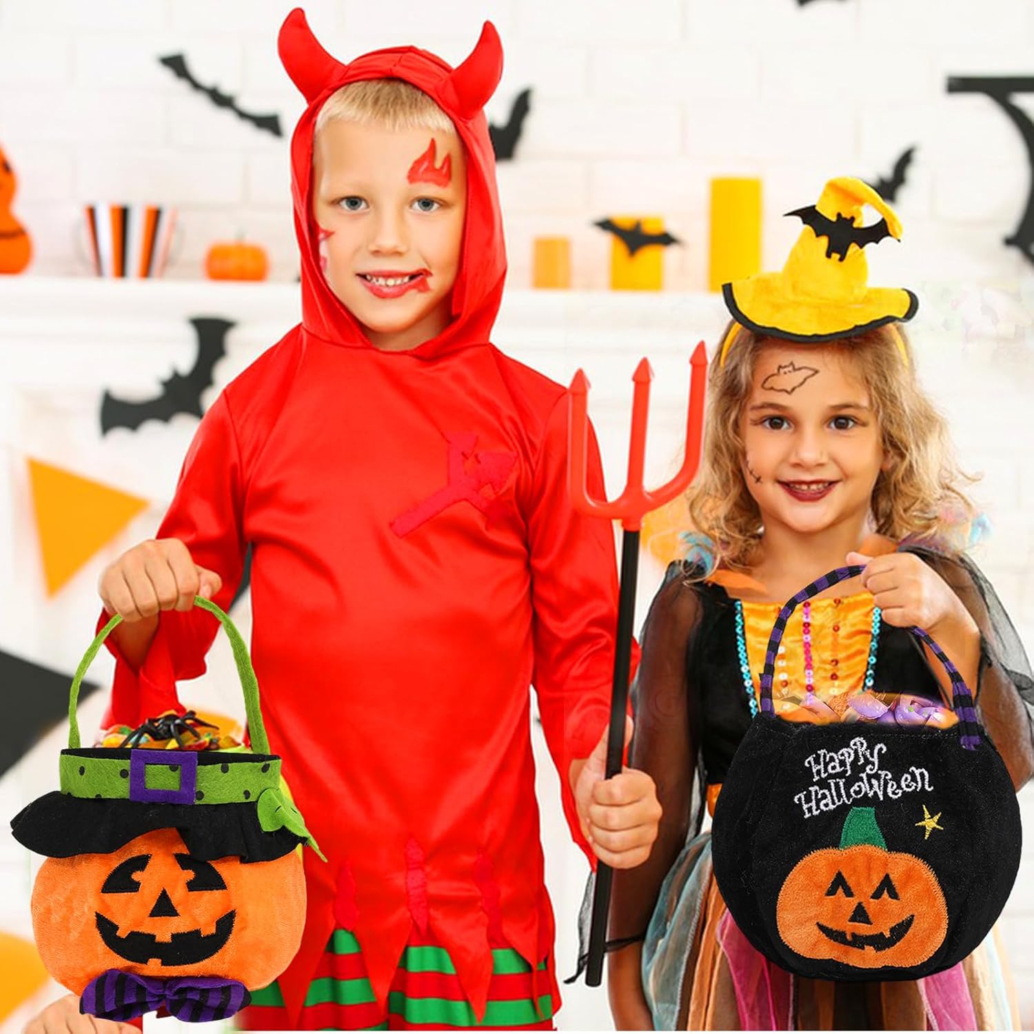Bolsas de golosinas de Halloween para dulce o truco, bolsas de calabaza reutilizables, bolsas de lona para suministros de fiesta