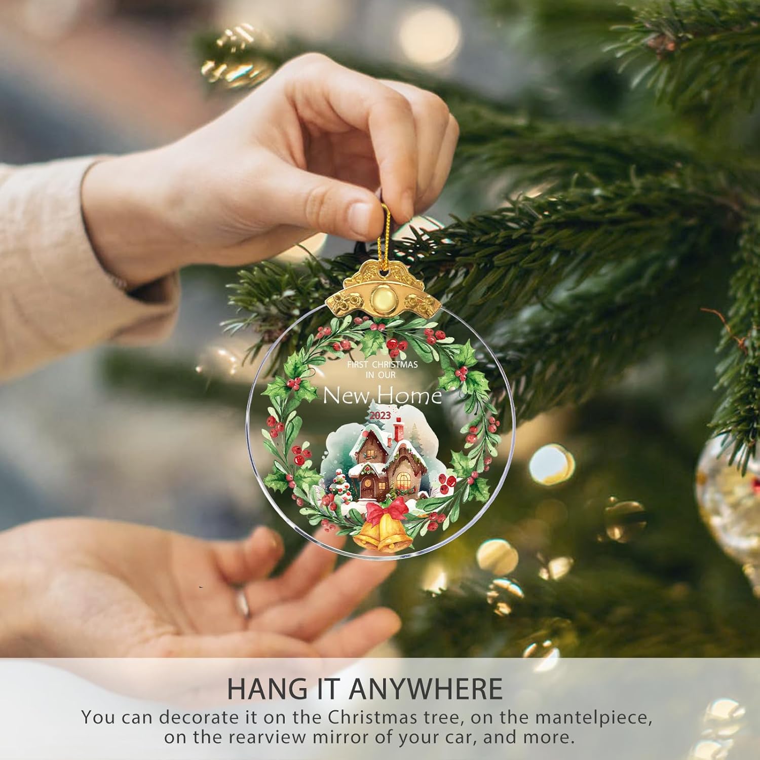 Adorno de cristal para la primera Navidad en nuestro nuevo hogar 2023, recuerdo de Navidad, diseño de campana, regalo de primera Navidad, regalo de