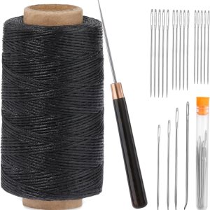 TLKKUE Kit de hilo encerado para tapicería de cuero, 273 yardas, aguja de coser recta, punzón recto, kit de costura de cuerda de cera resistente TLKKUE Kit de hilo encerado para tapicería de cuero, 273 yardas, aguja de coser recta, punzón recto, kit de costura de cuerda de cera resistente