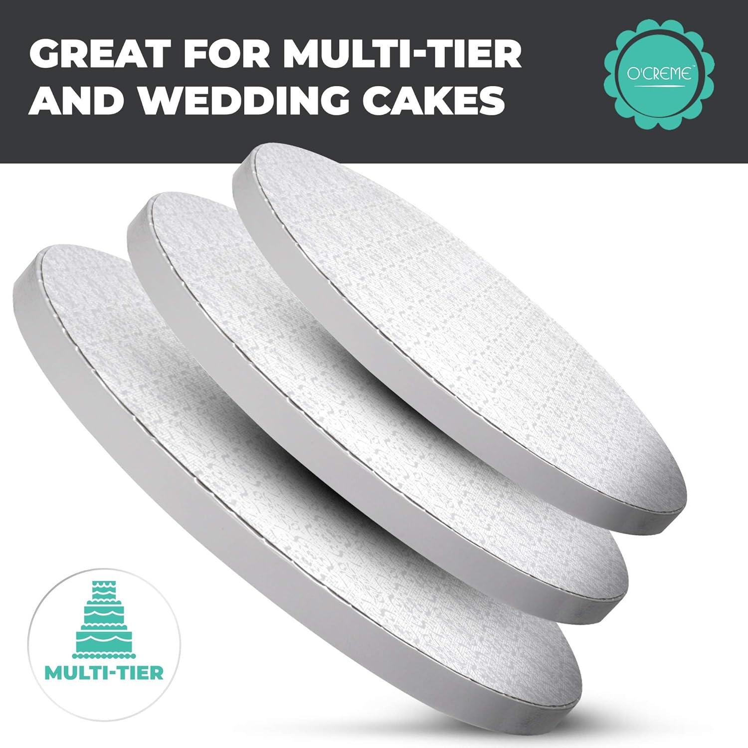 O’Creme Tabla para tartas, círculos redondos blancos con diseño magnífico, resistente y duradero, tambores para pasteles de 12 pulgada de grosor,