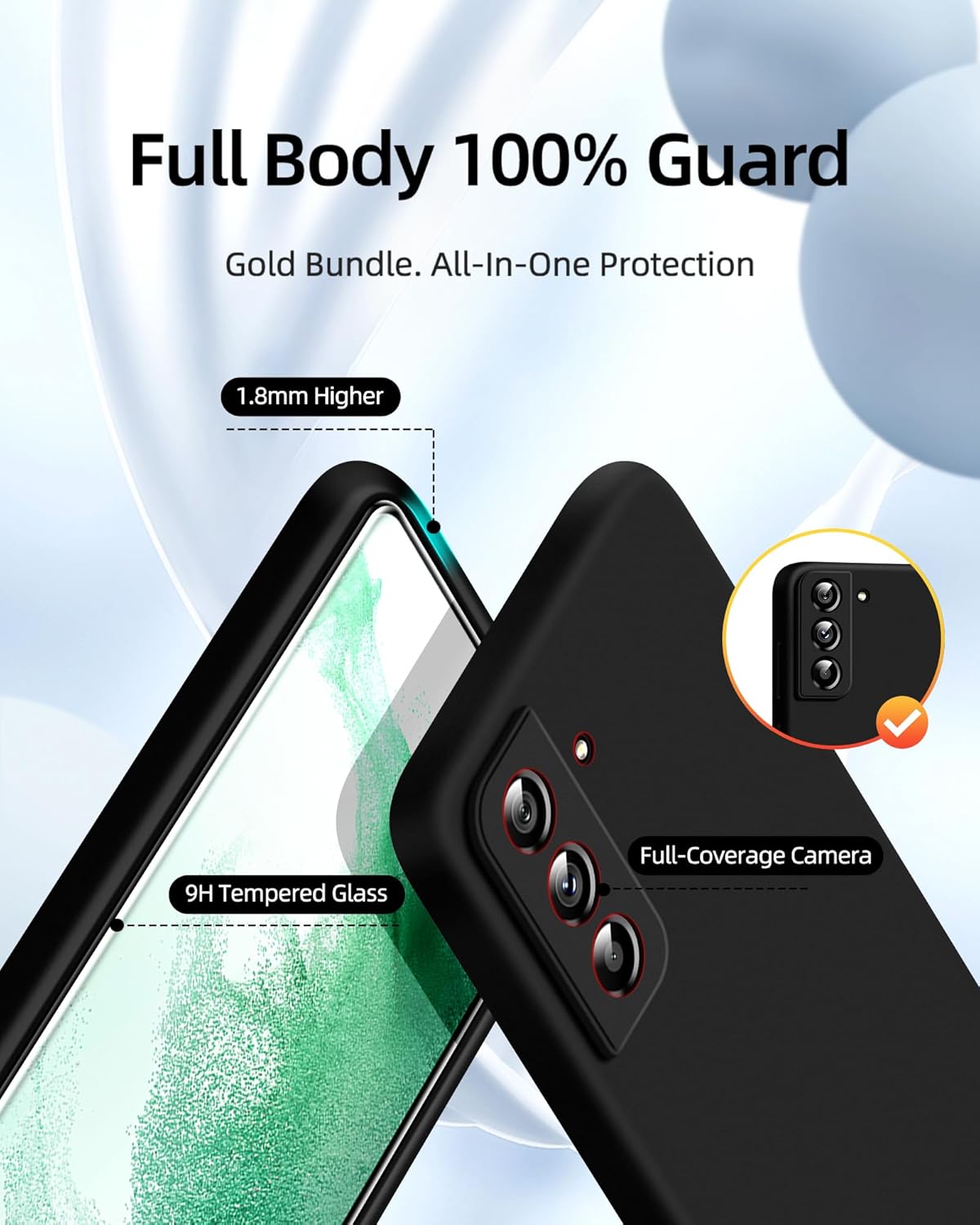 Dssairo Funda 3 en 1 para Samsung Galaxy S22, con 2 protectores de pantalla, con protección completa de la cámara, funda protectora delgada de