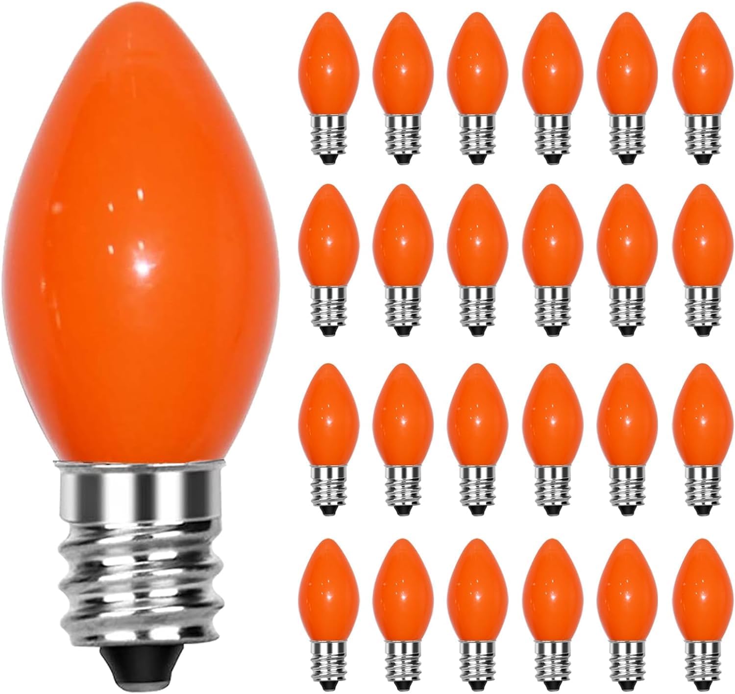GOOTHY Paquete de 25 bombillas de repuesto C7 para Halloween, luces de Navidad de cerámica naranja para Halloween, exteriores, patio, interior, tira