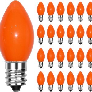 GOOTHY Paquete de 25 bombillas de repuesto C7 para Halloween, luces de Navidad de cerámica naranja para Halloween, exteriores, patio, interior, tira GOOTHY Paquete de 25 bombillas de repuesto C7 para Halloween, luces de Navidad de cerámica naranja para Halloween, exteriores, patio, interior, tira