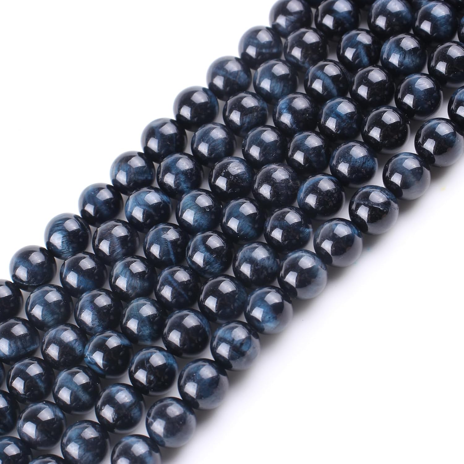 Cuentas sueltas de ojo de tigre redondas, suaves y curativas, piedra energética para fabricación de joyas, 1 hebra de 15 pulgadas (ojo de tigre azul