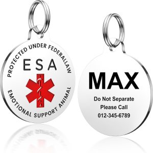 Placa para perro de servicio, etiquetas de perro GISUERY grabadas para mascotas con 4 líneas personalizadas, se fija fácilmente al arnés del chaleco Placa para perro de servicio, etiquetas de perro GISUERY grabadas para mascotas con 4 líneas personalizadas, se fija fácilmente al arnés del chaleco