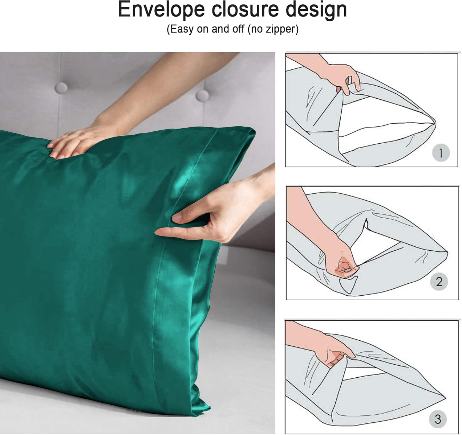 Ciana Lujosa funda de almohada de satén para cabello y piel, juego de 2 fundas de almohada de satén, 1 máscara de ojos, 1 coletero, juego de sueño