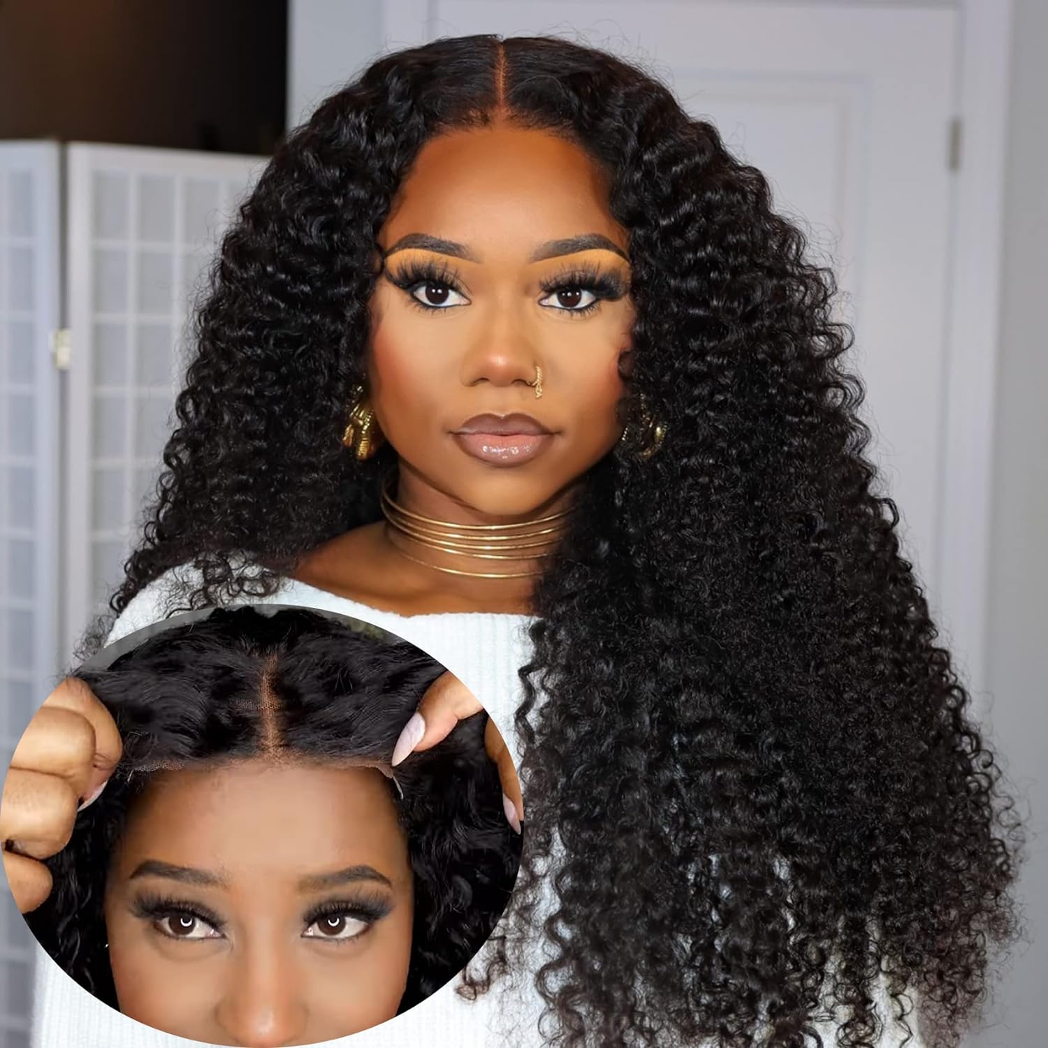 BLY Pelucas de cabello humano rizado, sin pegamento, precortadas con encaje frontal, precortadas, listas para usar, para mujeres, afro, rizado,