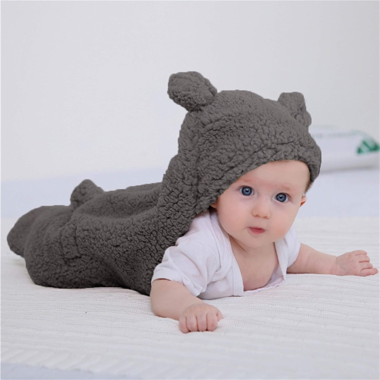 XMWEALTHY – Manta de peluche para recién nacidos, Lindo, talla única , Gris oscuro