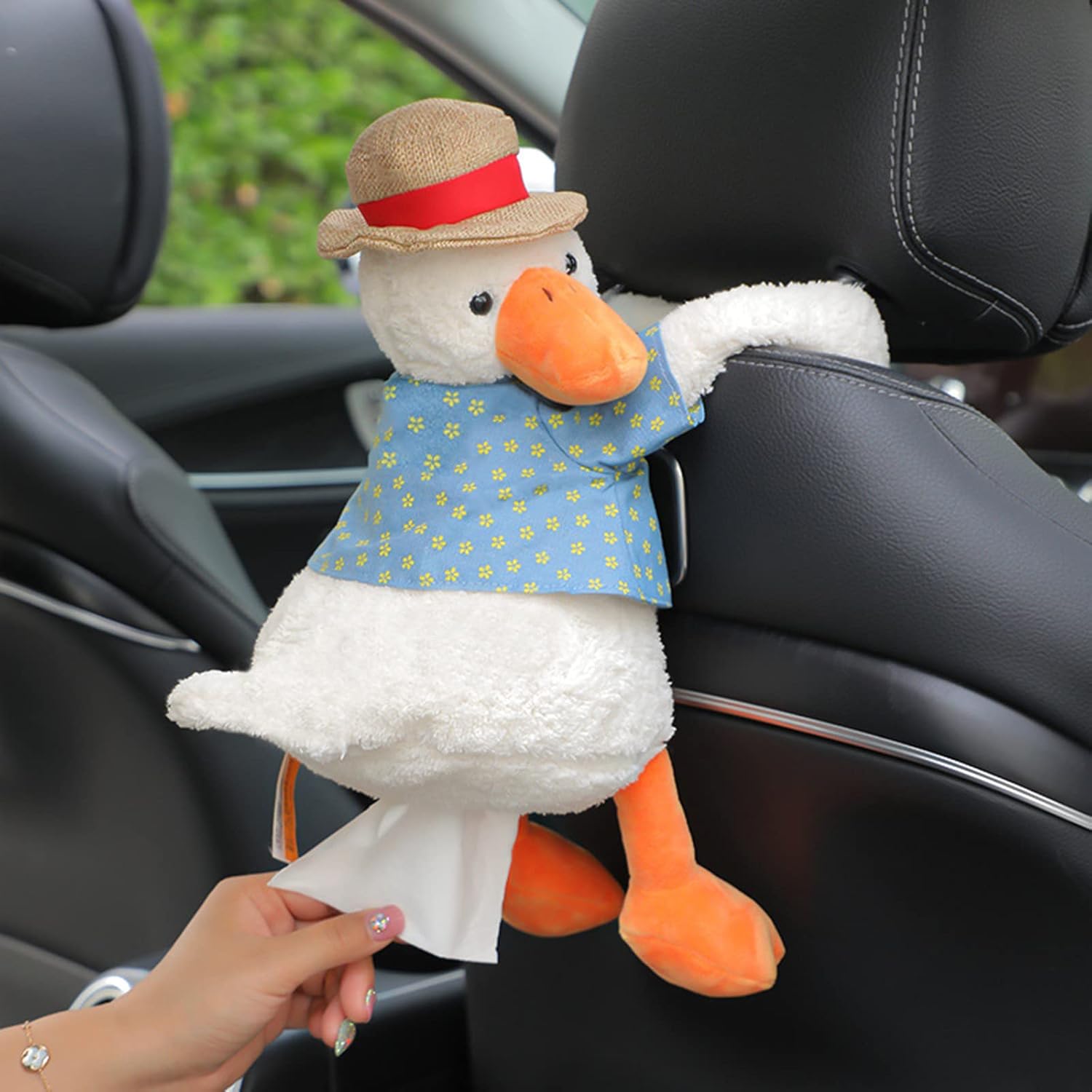 belupai Soporte de pañuelos de coche de pato de felpa, caja de pañuelos creativa para asiento de automóvil, divertida caja de almacenamiento de
